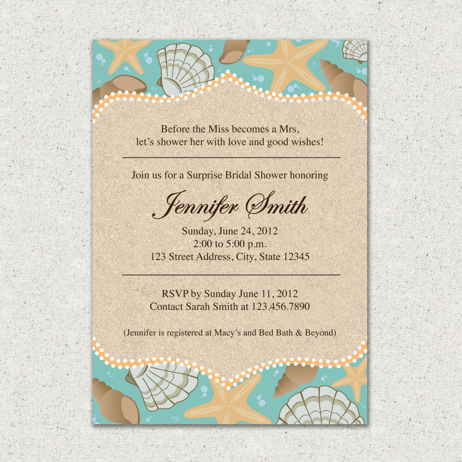 Beach Theme Bridal Shower Invitations From Kinderhooktap With The within dimensions 1500 X 1500