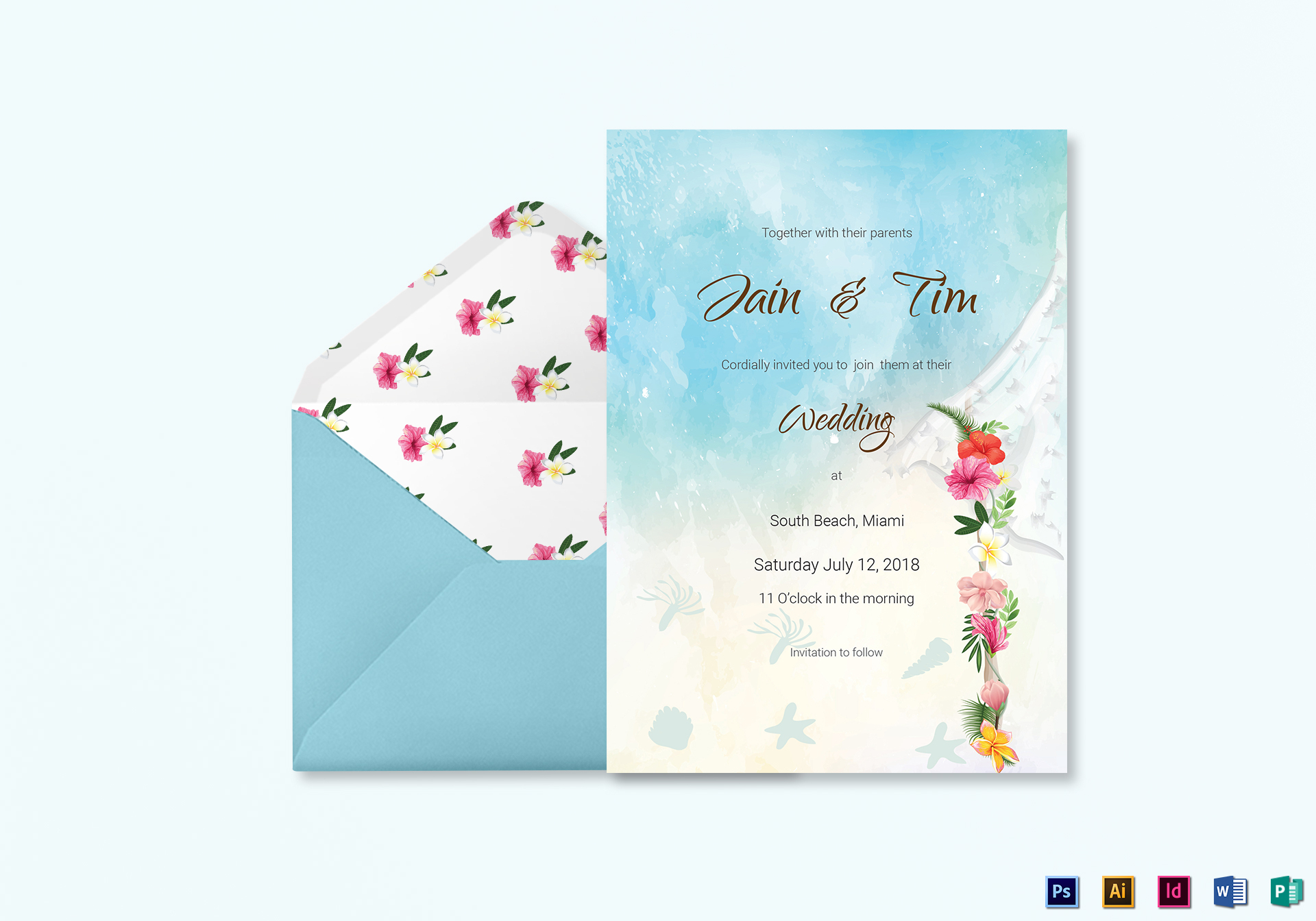 Beach Wedding Invitation Card Template In Psd Word Publisher with regard to size 1920 X 1344
