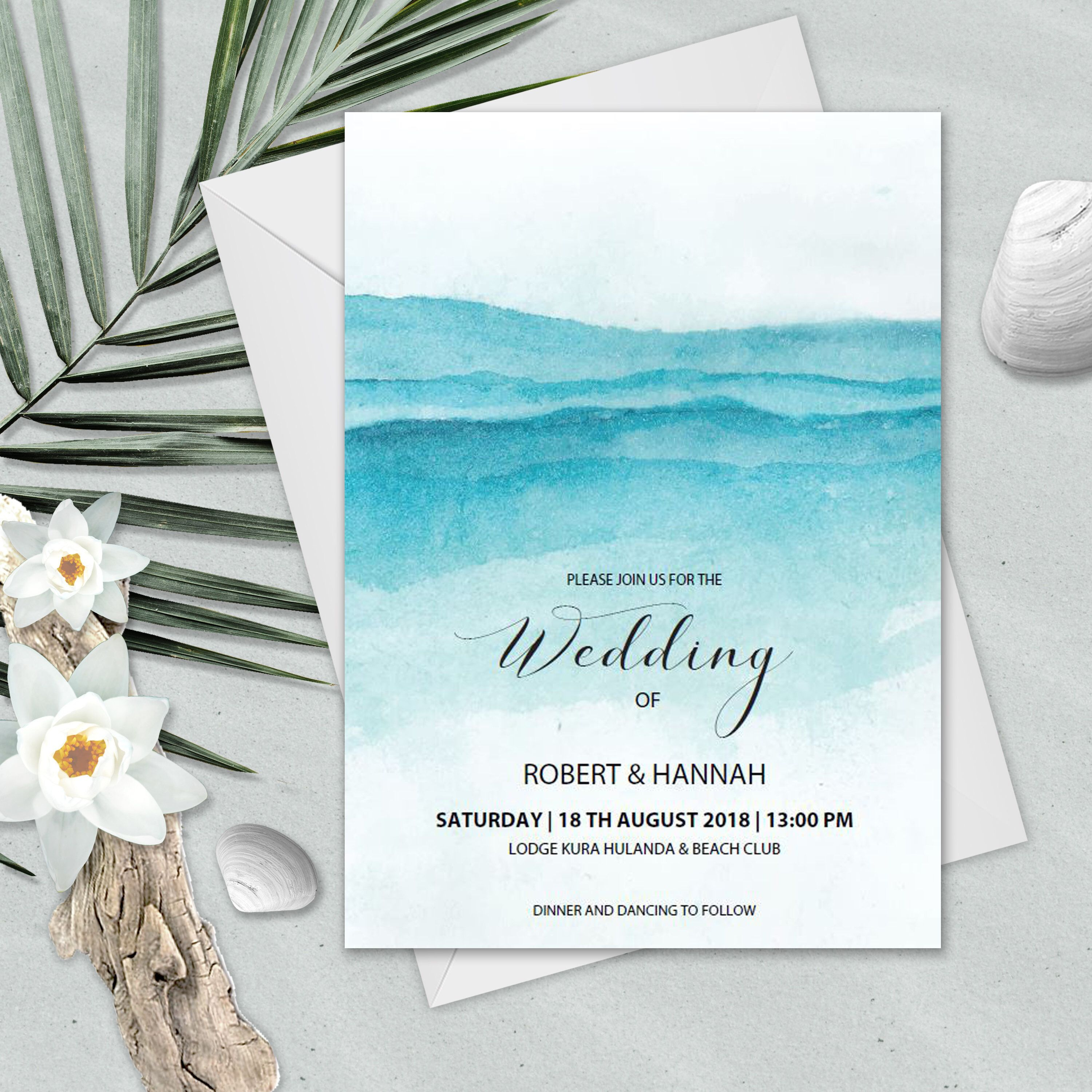 Beach Wedding Invitation Template Instant Download Editable inside size 3000 X 3000