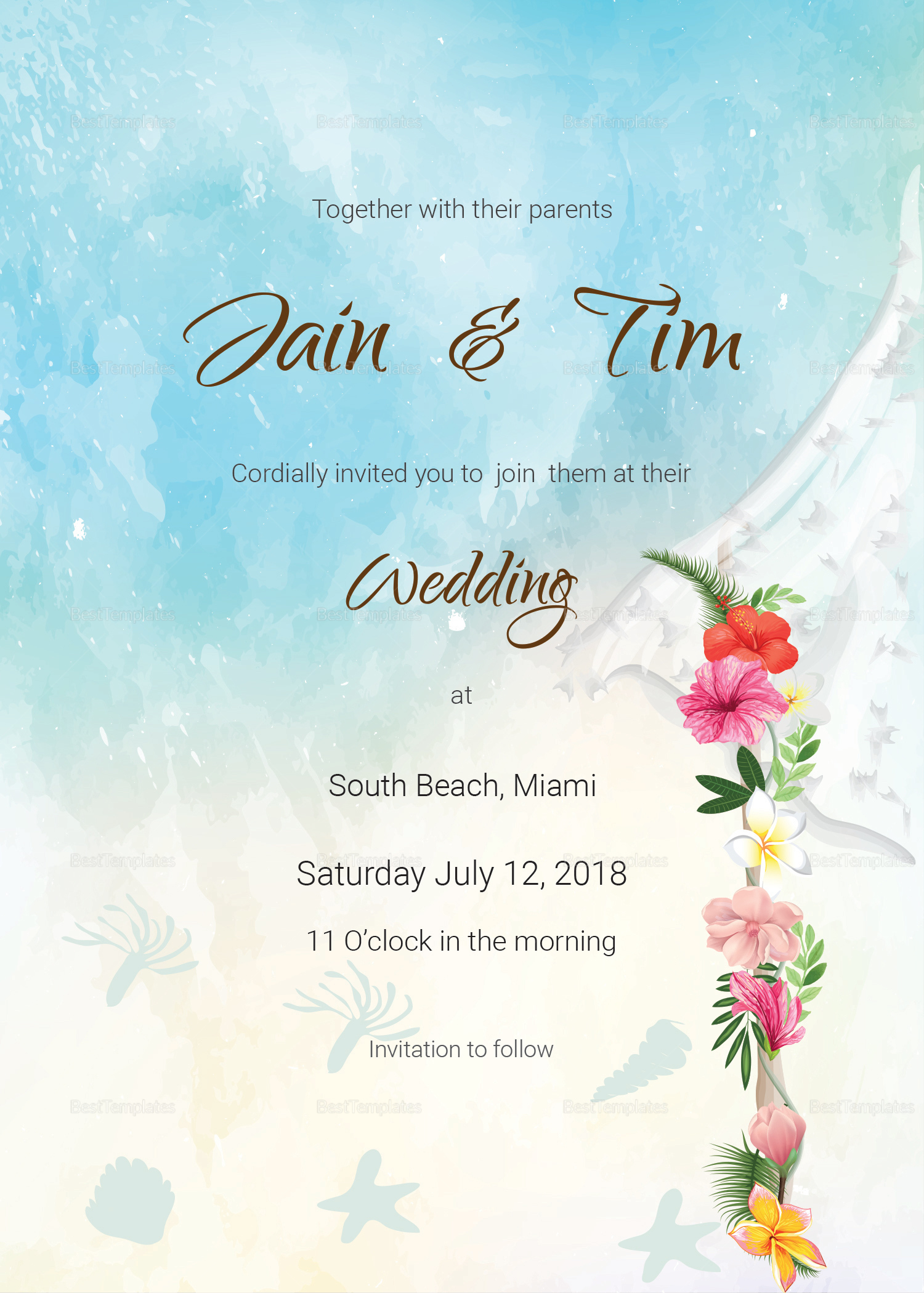 Beach Wedding Invites Beach Wedding Invitation Card Template In Psd inside size 1500 X 2100