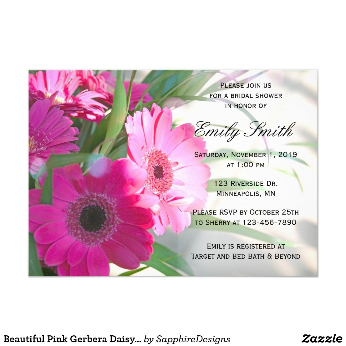 Beautiful Pink Gerbera Daisy Floral Bridal Shower Invitation pertaining to measurements 1106 X 1106