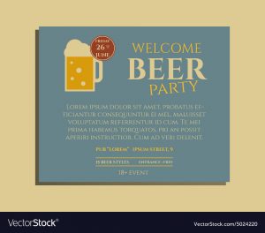 Beer Party Poster Invitation Template With Glass Vector Image with regard to measurements 1000 X 880