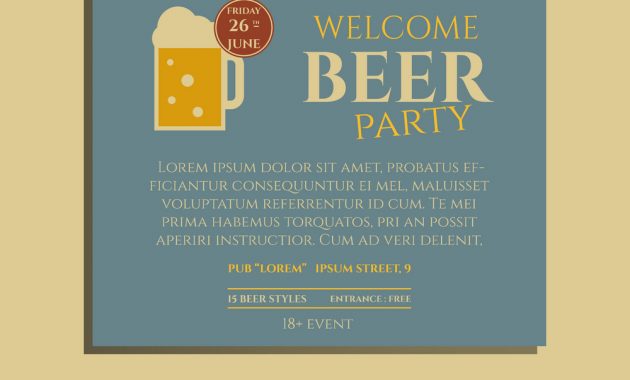 Beer Party Poster Invitation Template With Glass Vector Image with regard to measurements 1000 X 880