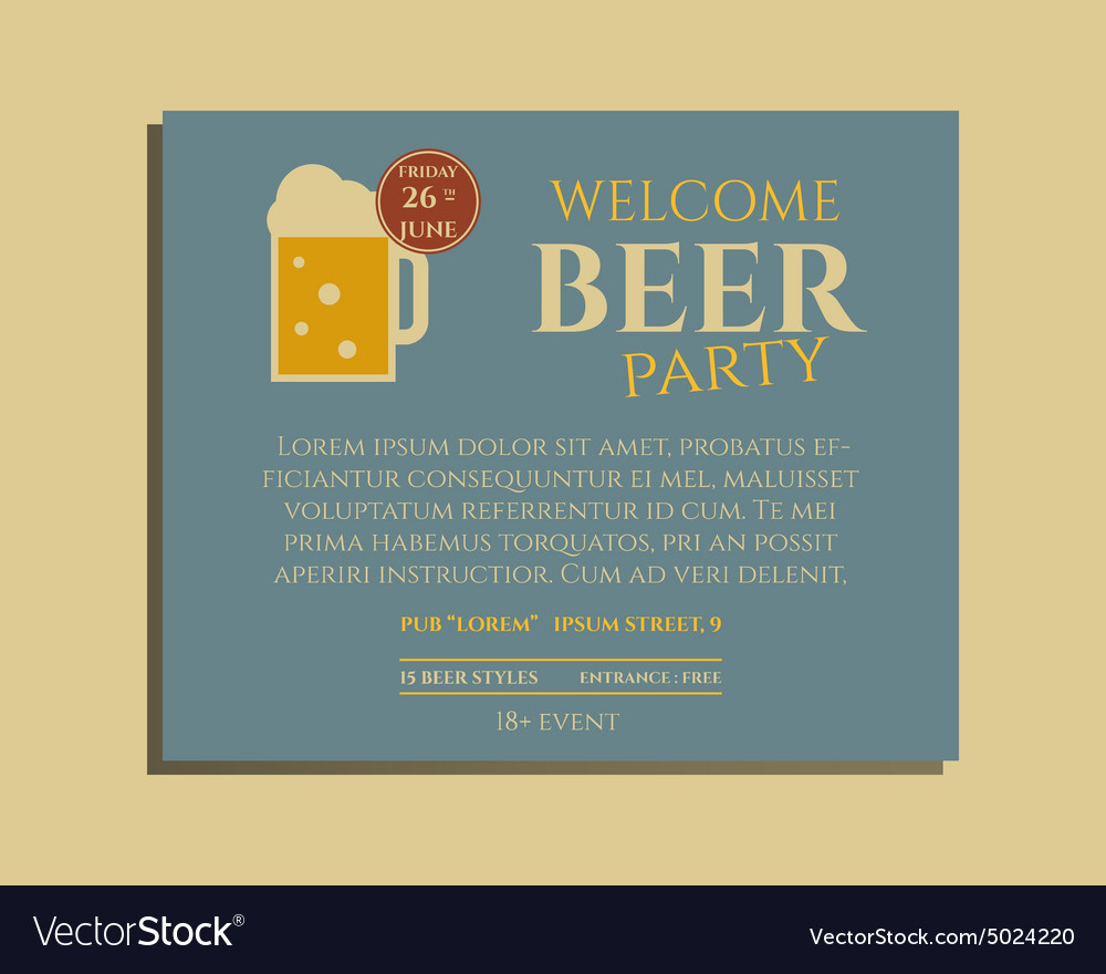 Beer Party Poster Invitation Template With Glass Vector Image with regard to measurements 1000 X 880