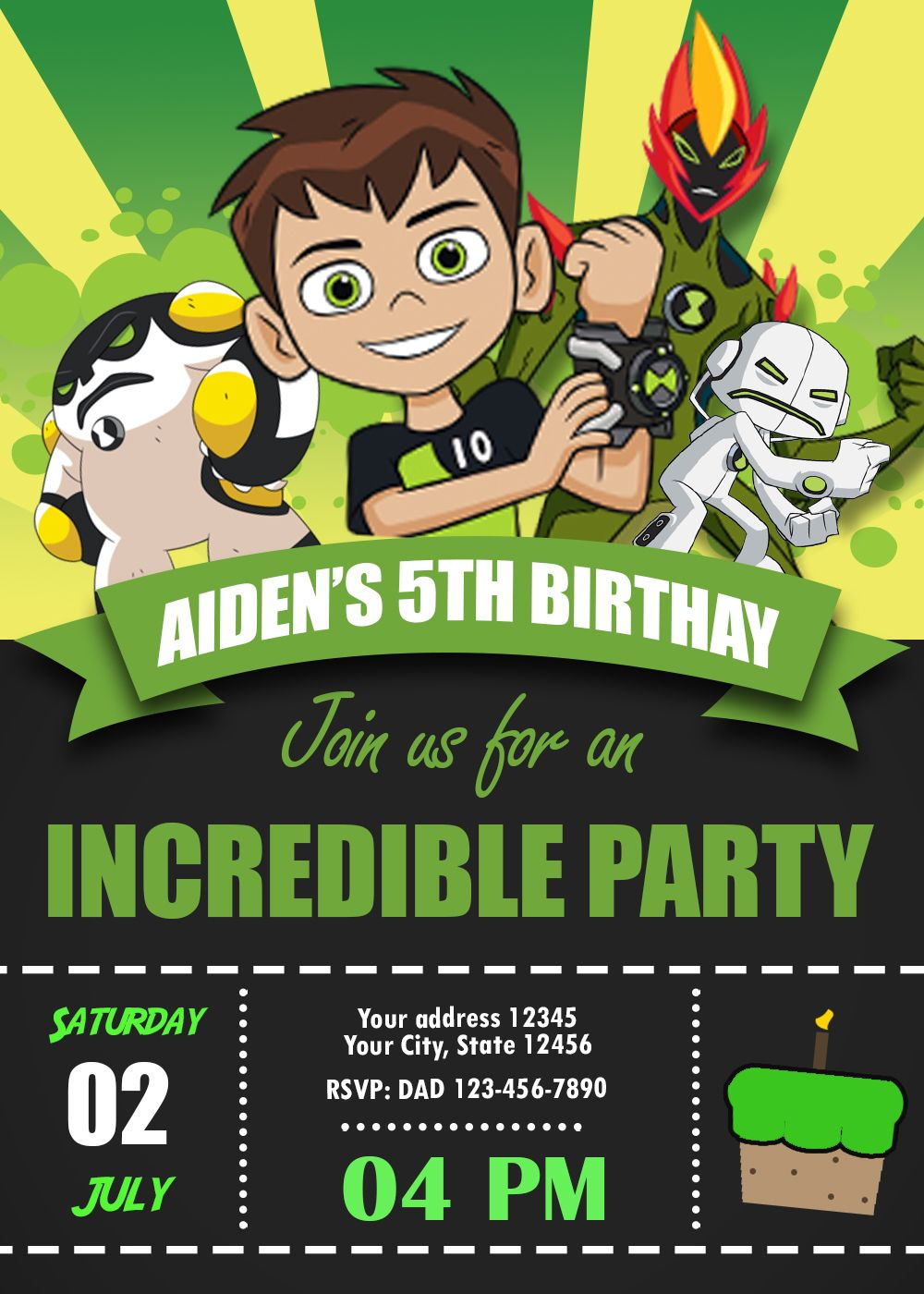 Ben 10 Birthday Invitation Party Invite Custom Digital Printable throughout size 1000 X 1400