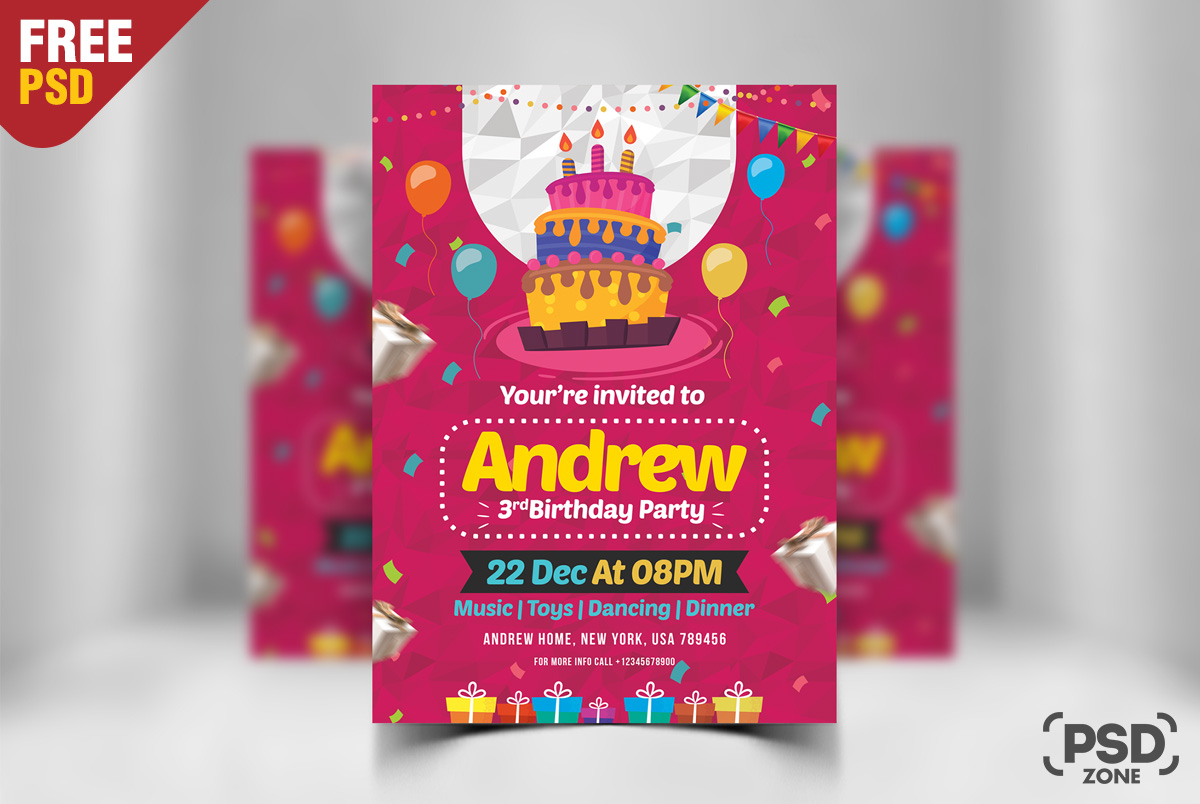 Birthday Invitation Card Design Free Psd Psd Zone with regard to proportions 1200 X 804