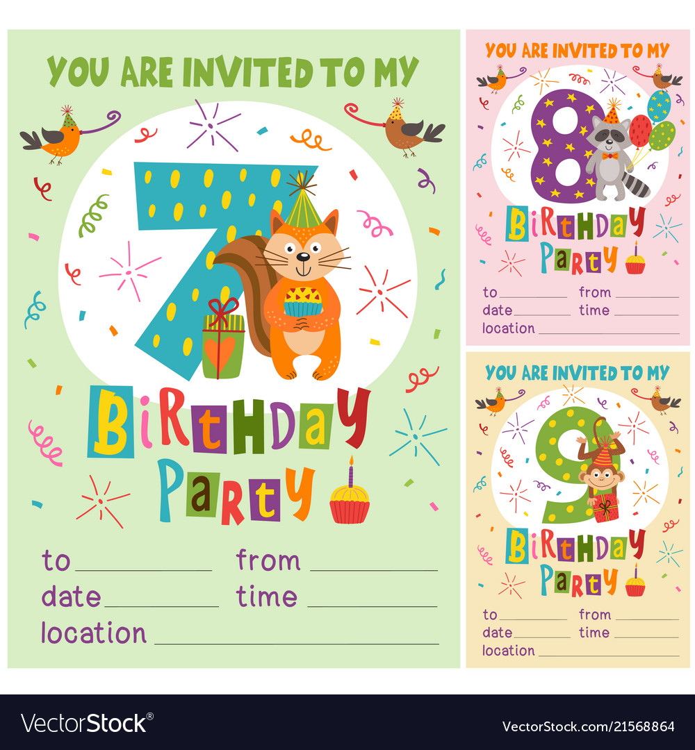 Birthday Invitation Card Template With Animals Vector Image regarding size 1000 X 1080