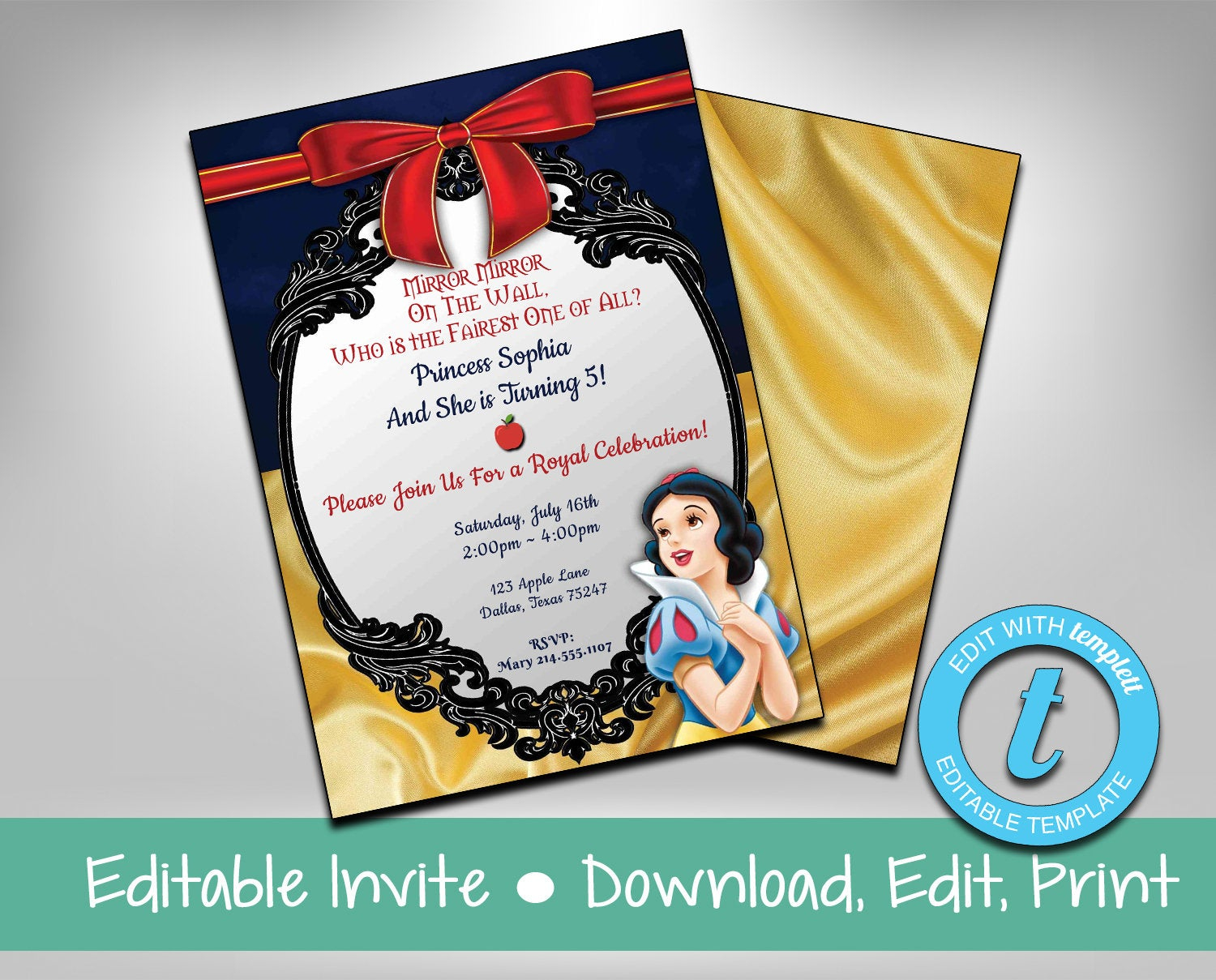 Birthday Invitation Template Snow White Invitation Templates Free inside measurements 1500 X 1209