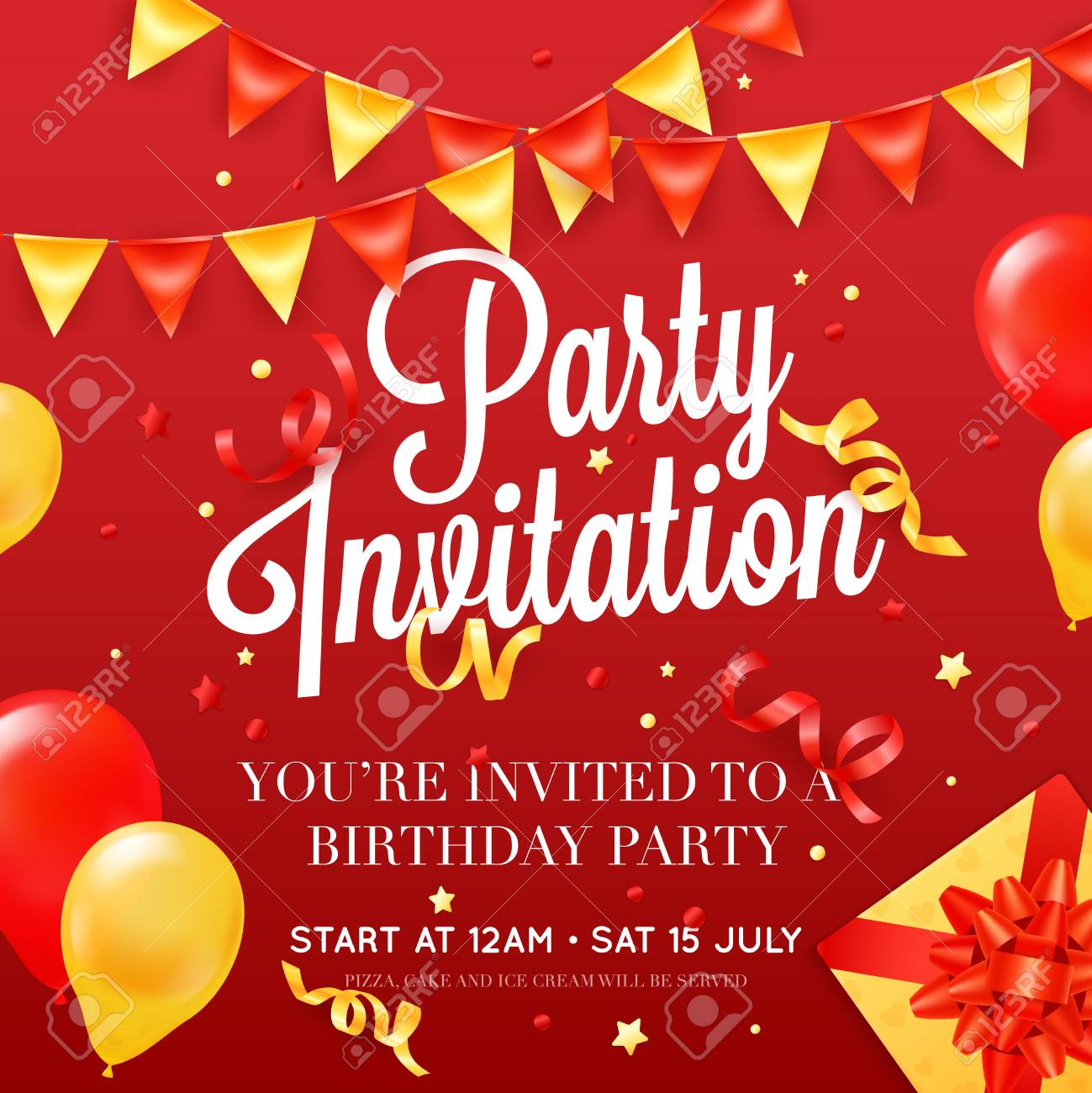Birthday Party Invitation Card Poster Template With Ceiling Balloon intended for sizing 1299 X 1300