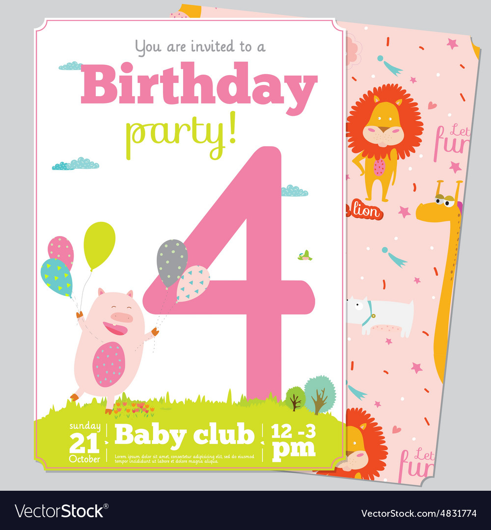 Birthday Party Invitation Card Template With Cute Vector Image regarding proportions 1000 X 1080