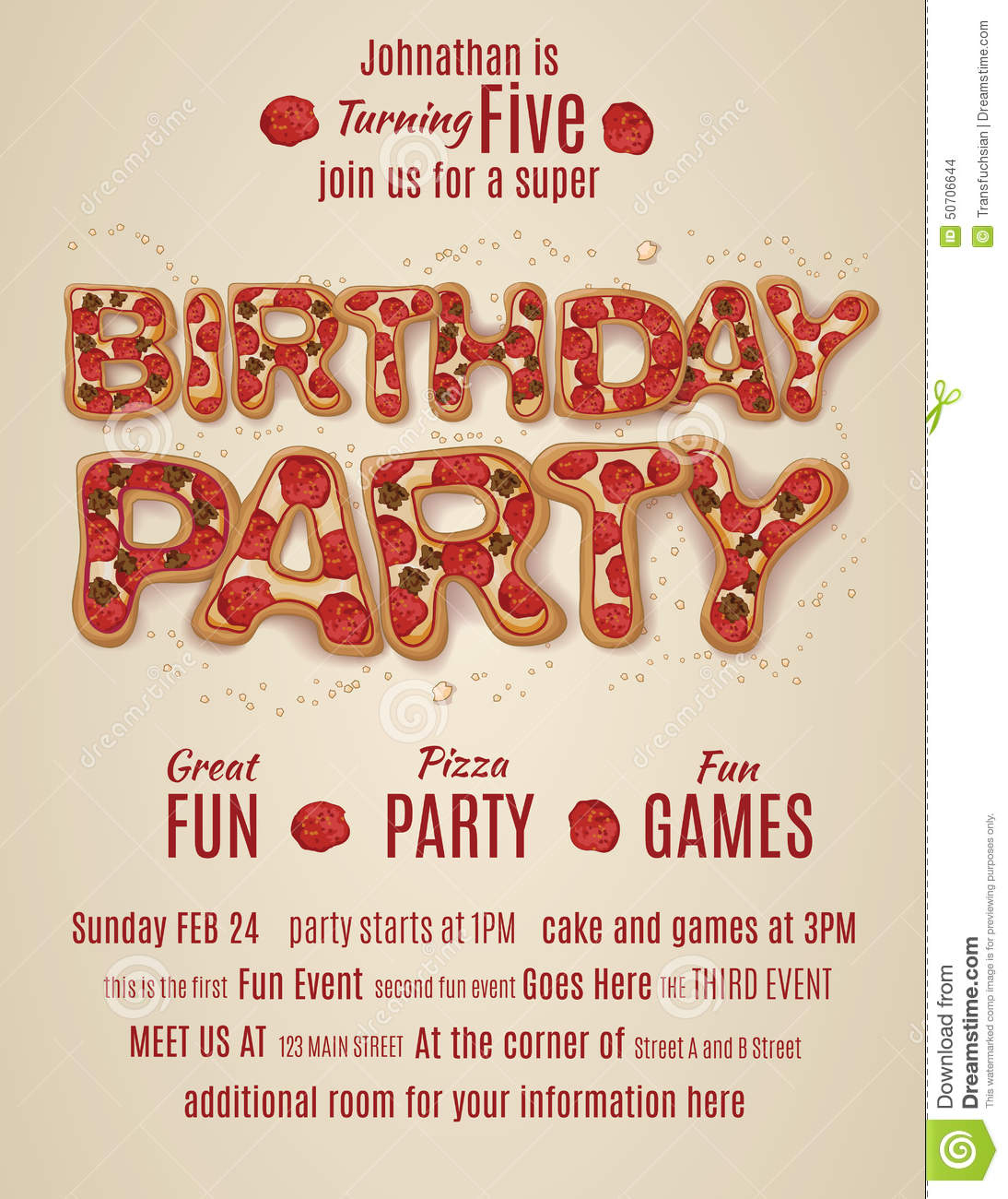 Birthday Party Invitation Template With Pizza Letters Stock Vector within sizing 1094 X 1300