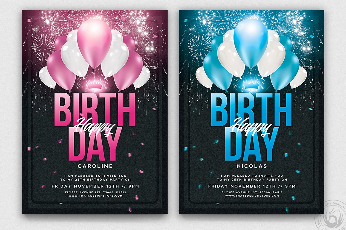 Birthday Party Invitations Flyer Template Anniversary Psd Photoshop intended for size 1160 X 772