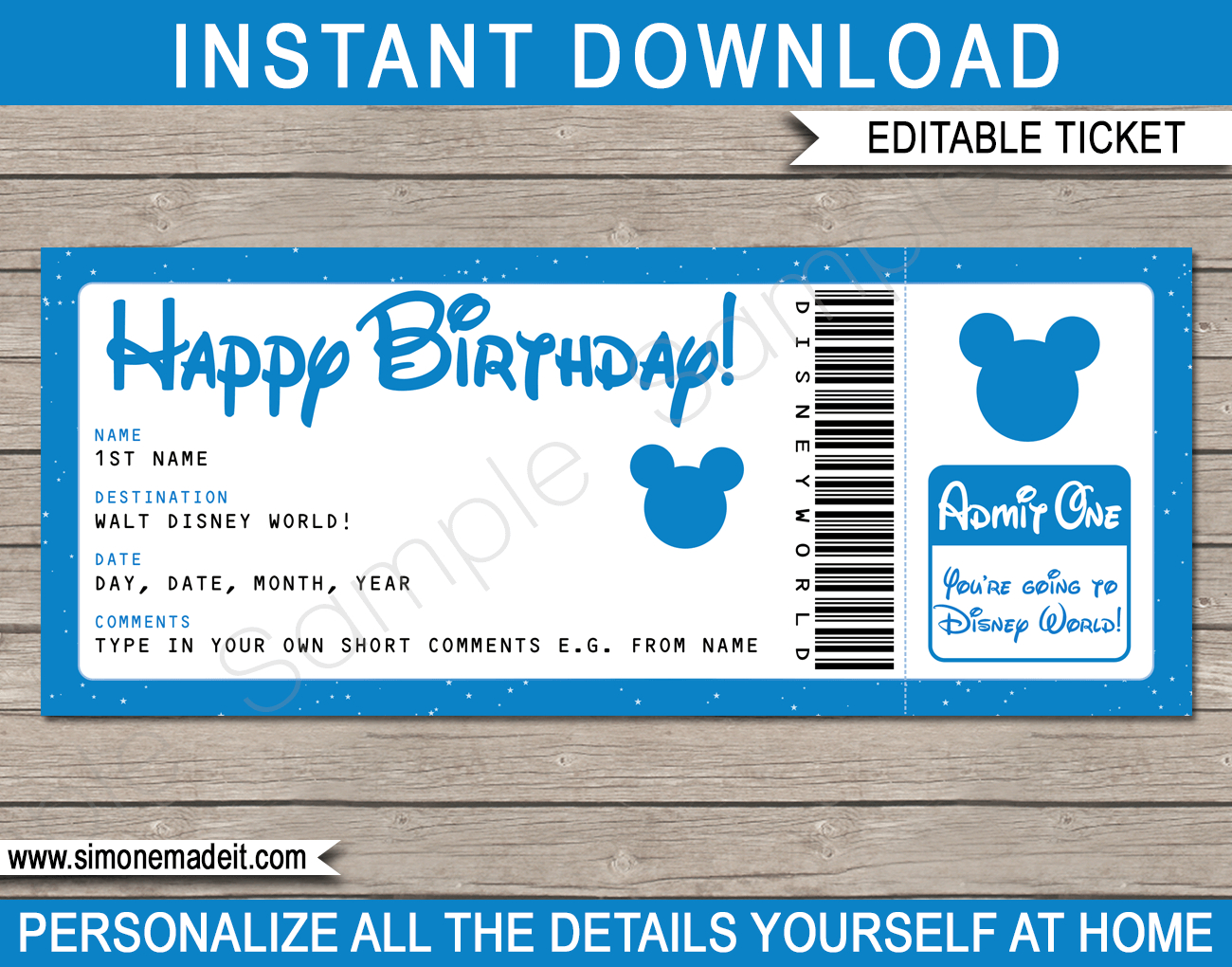 Birthday Surprise Trip To Walt Disney World Ticket Printable Gift for measurements 1300 X 1020