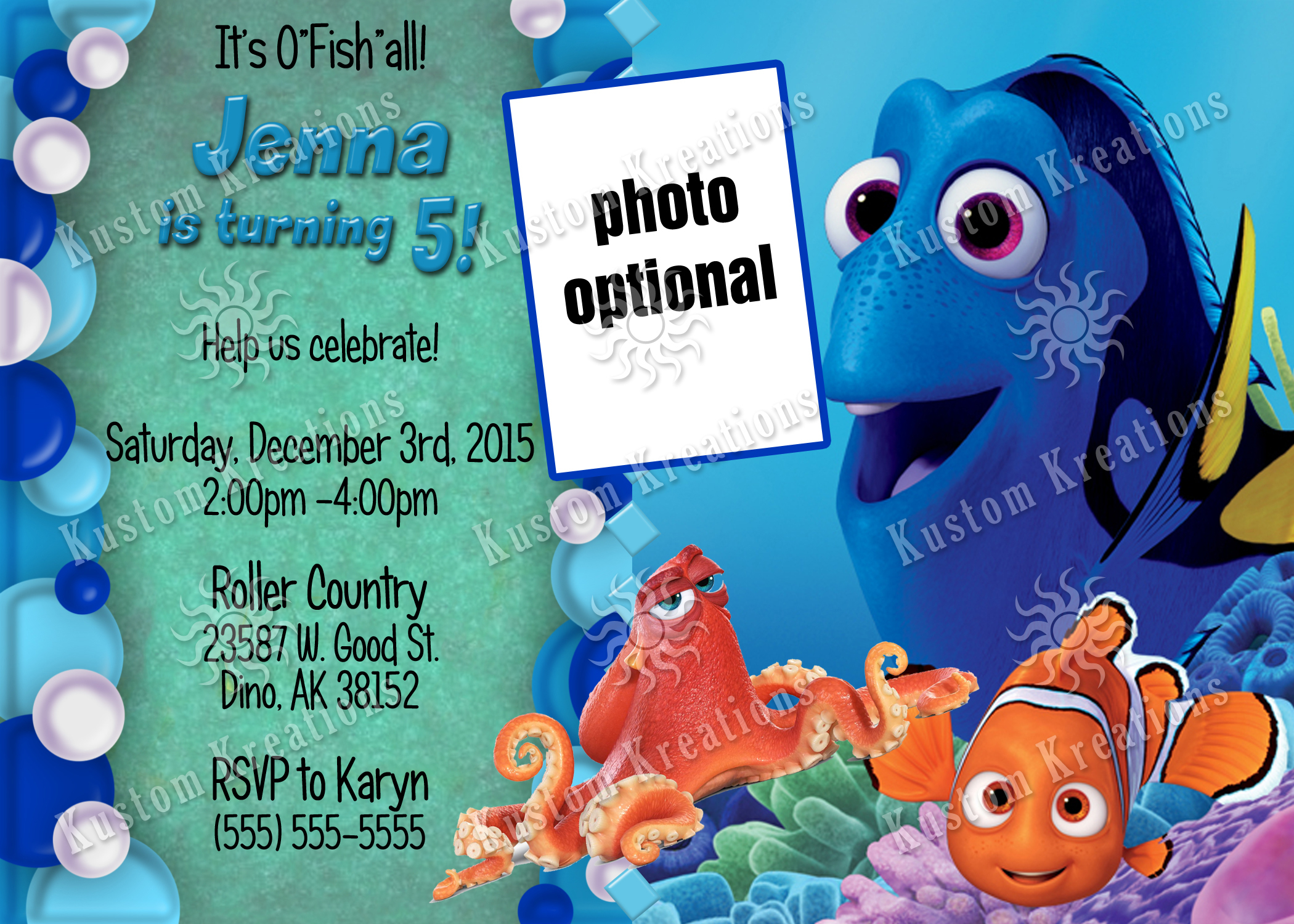 Birthday With Photo Invitation Template Photoshop Free Finding Dory with measurements 2100 X 1500