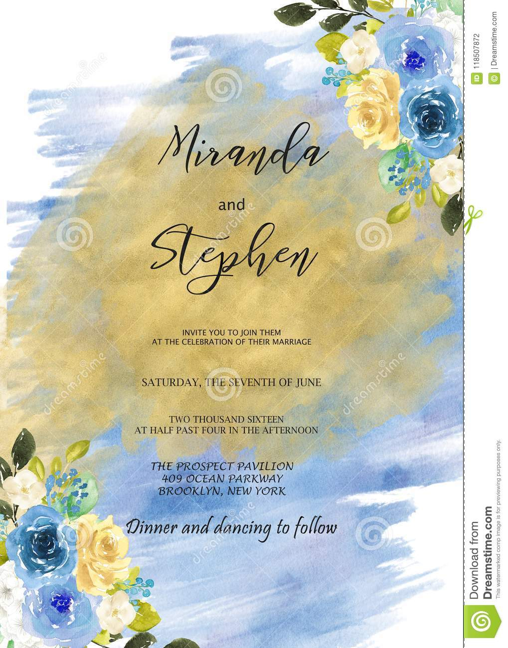 Black And Blue Watercolor Wedding Invitation Template Stock in measurements 1019 X 1300