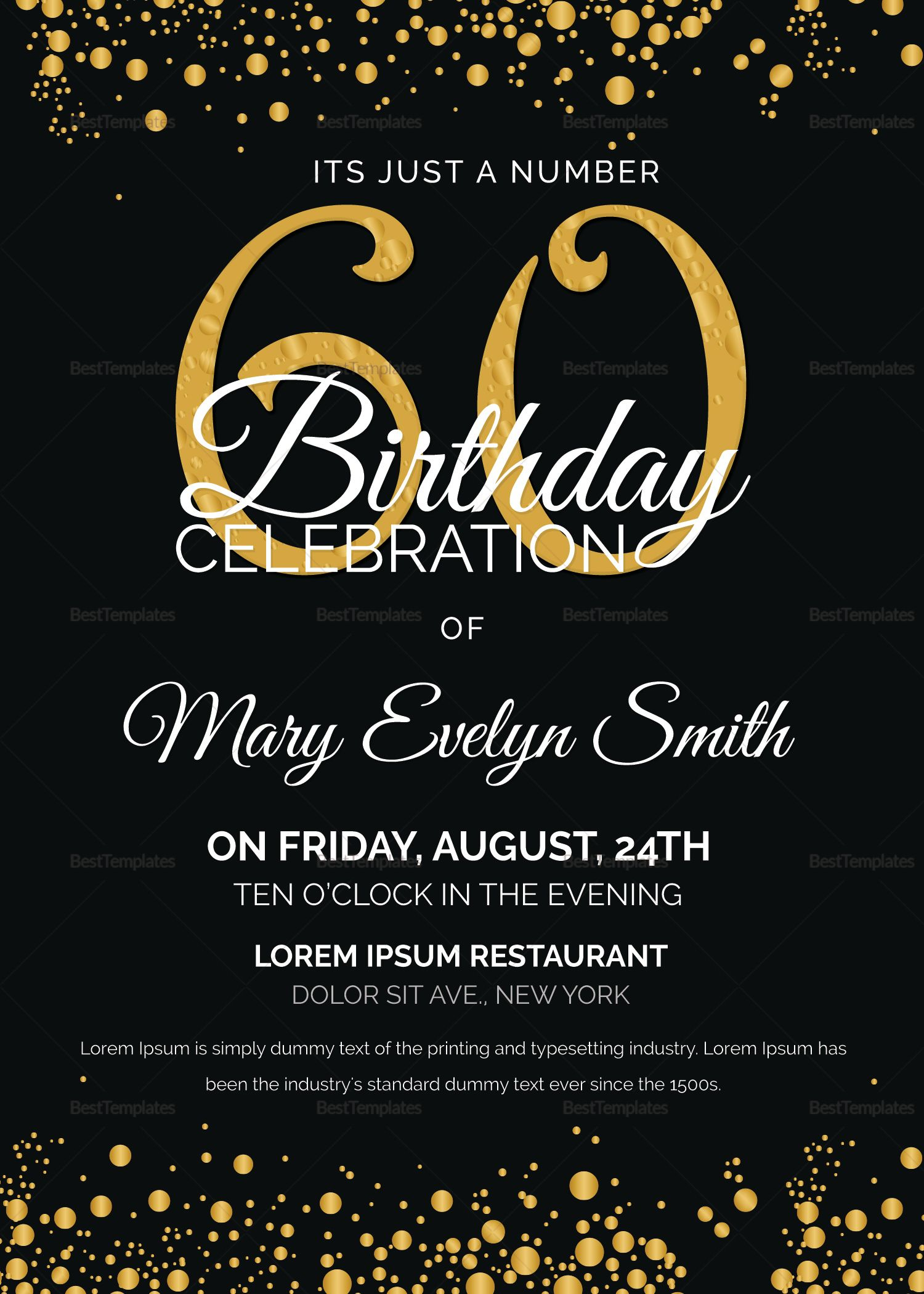 Black And Gold 60th Birthday Party Invitation Template In 2019 throughout sizing 1500 X 2100