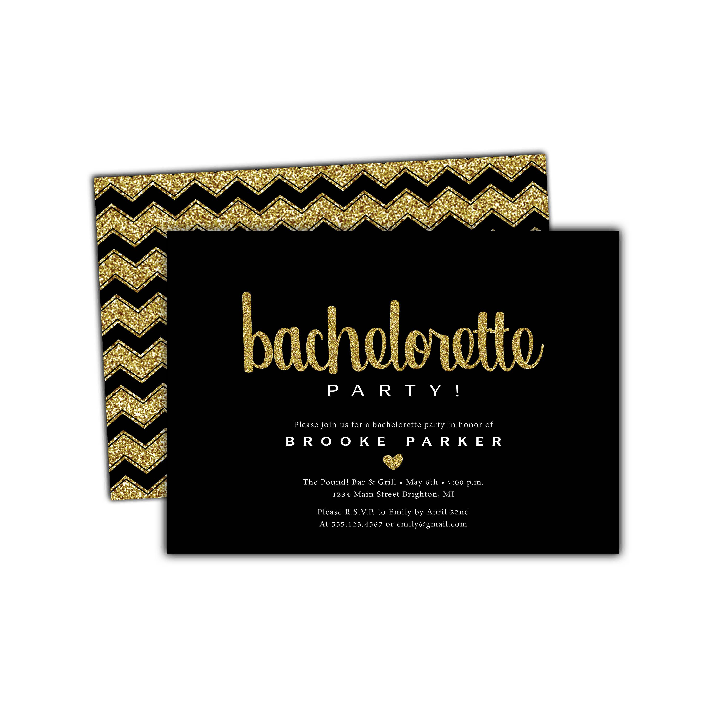 Black And Gold Bachelorette Party Invitation Chevron Bachelorette for size 3000 X 3000