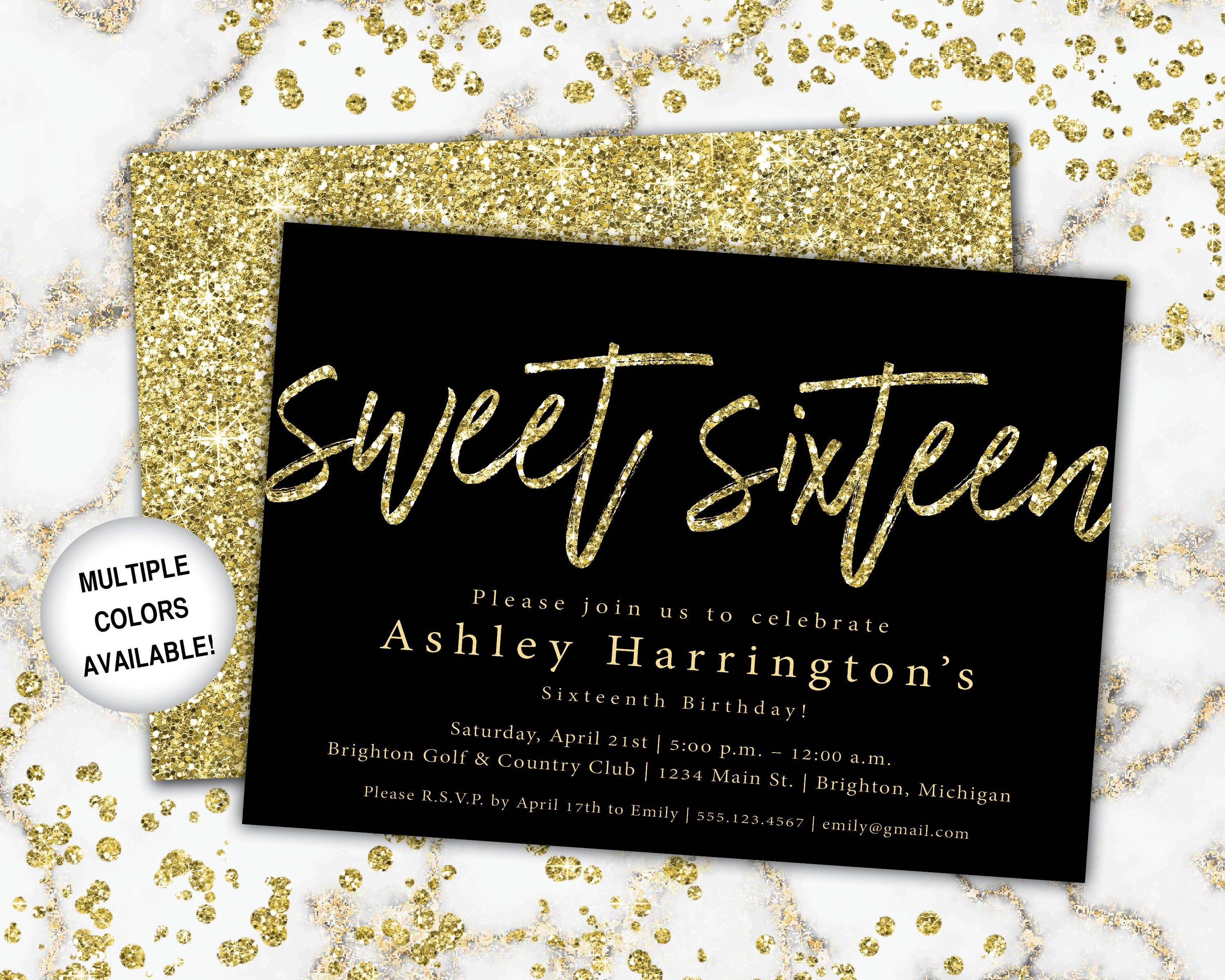 Black And Gold Sweet 16 Invitation Sweet Sixteen Birthday throughout dimensions 3000 X 2400