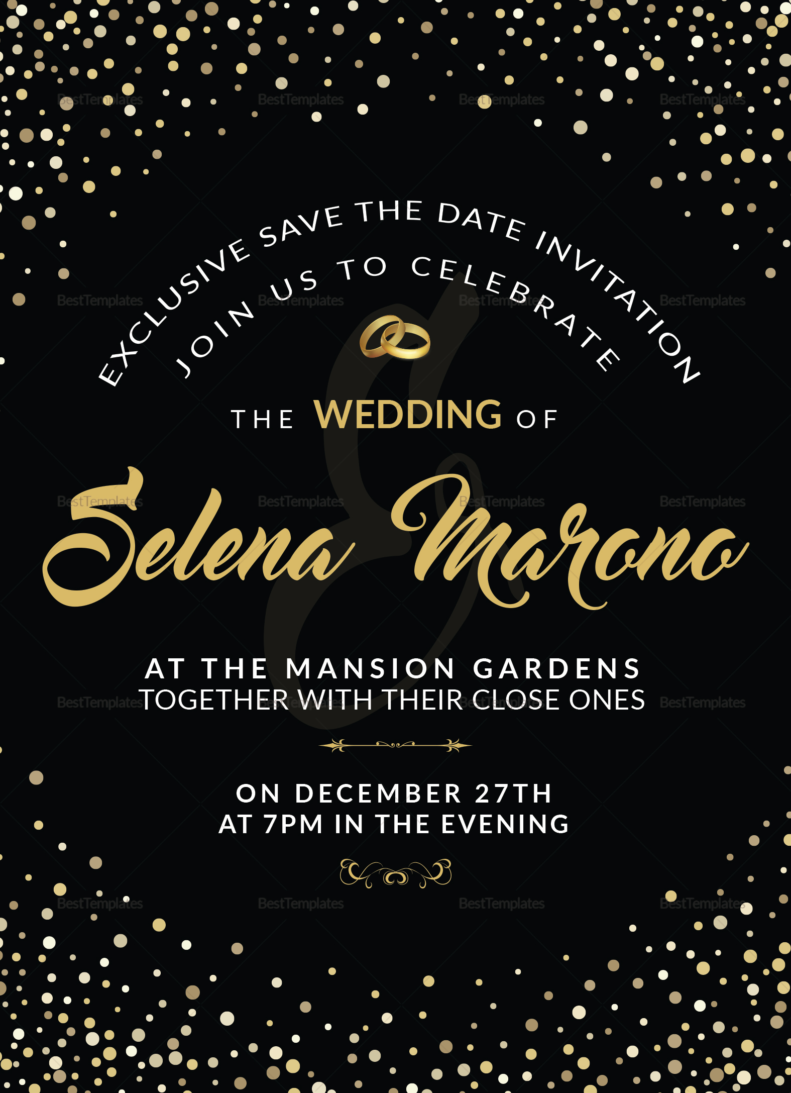 Black And Gold Wedding Invitation Card Design Template In Word Psd inside size 1575 X 2175