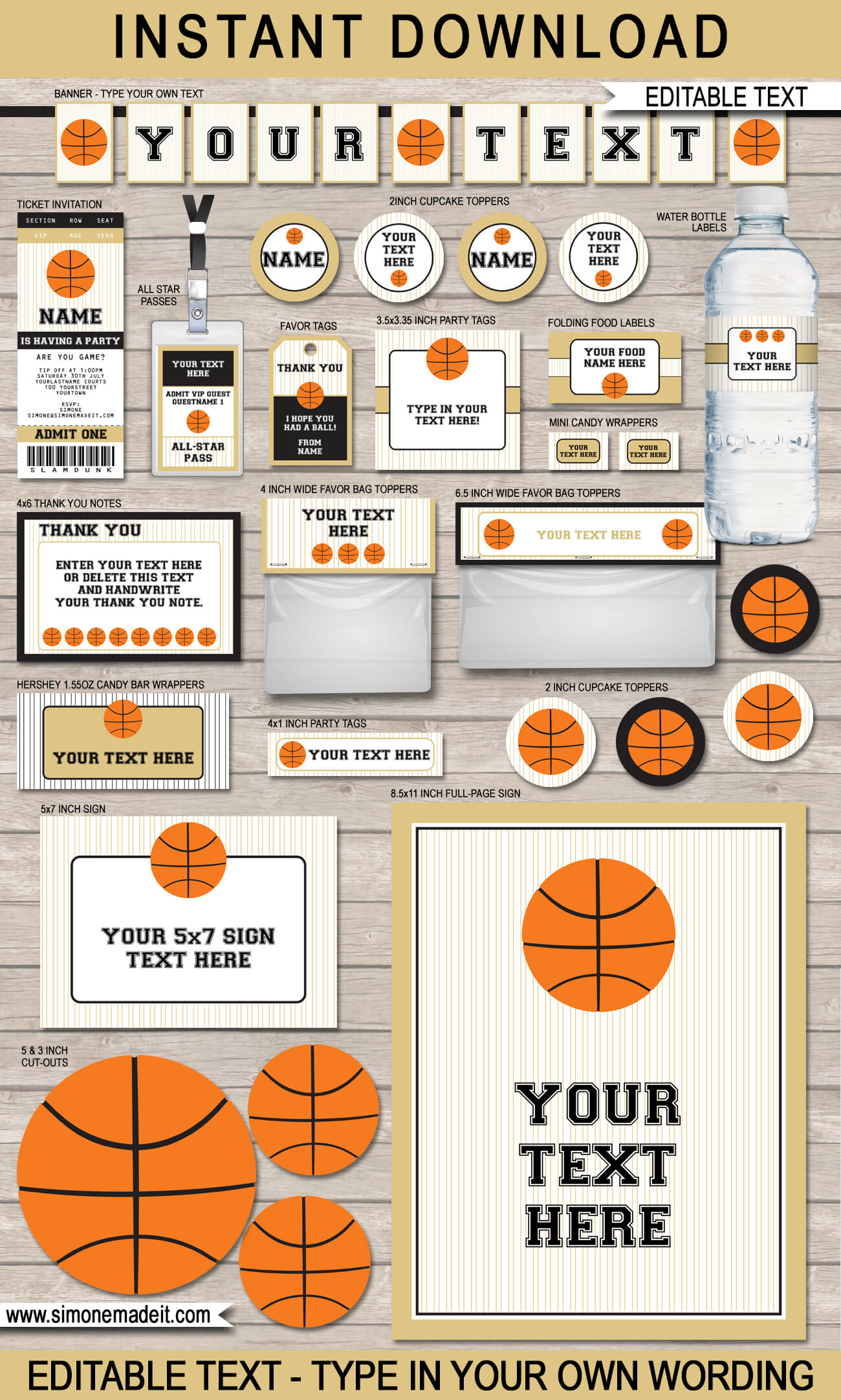 Black Gold Basketball Printables Invitations Decorations pertaining to sizing 1300 X 2163