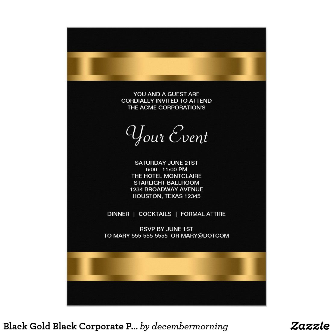 Black Gold Black Corporate Party Event Invitation Zazzle inside proportions 1106 X 1106