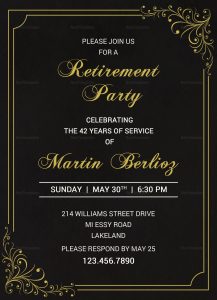 Black Gold Retirement Invitation Design Template In Psd Word Publisher intended for sizing 1575 X 2175