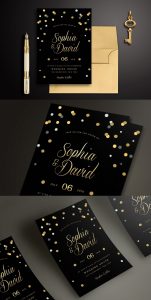 Black Gold Wedding Invitation Template Psd Invitation Templates throughout dimensions 1160 X 2300