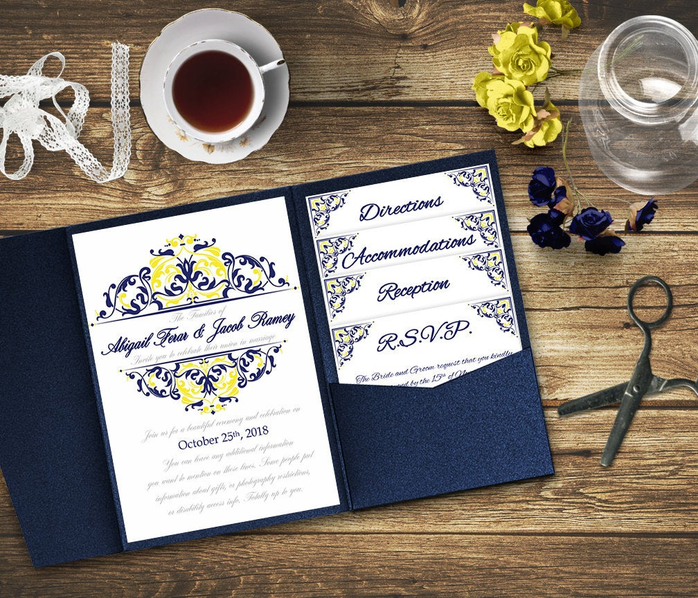 Blue And Yellow Wedding Invitation Template Kit Invitation Etsy inside sizing 1008 X 864