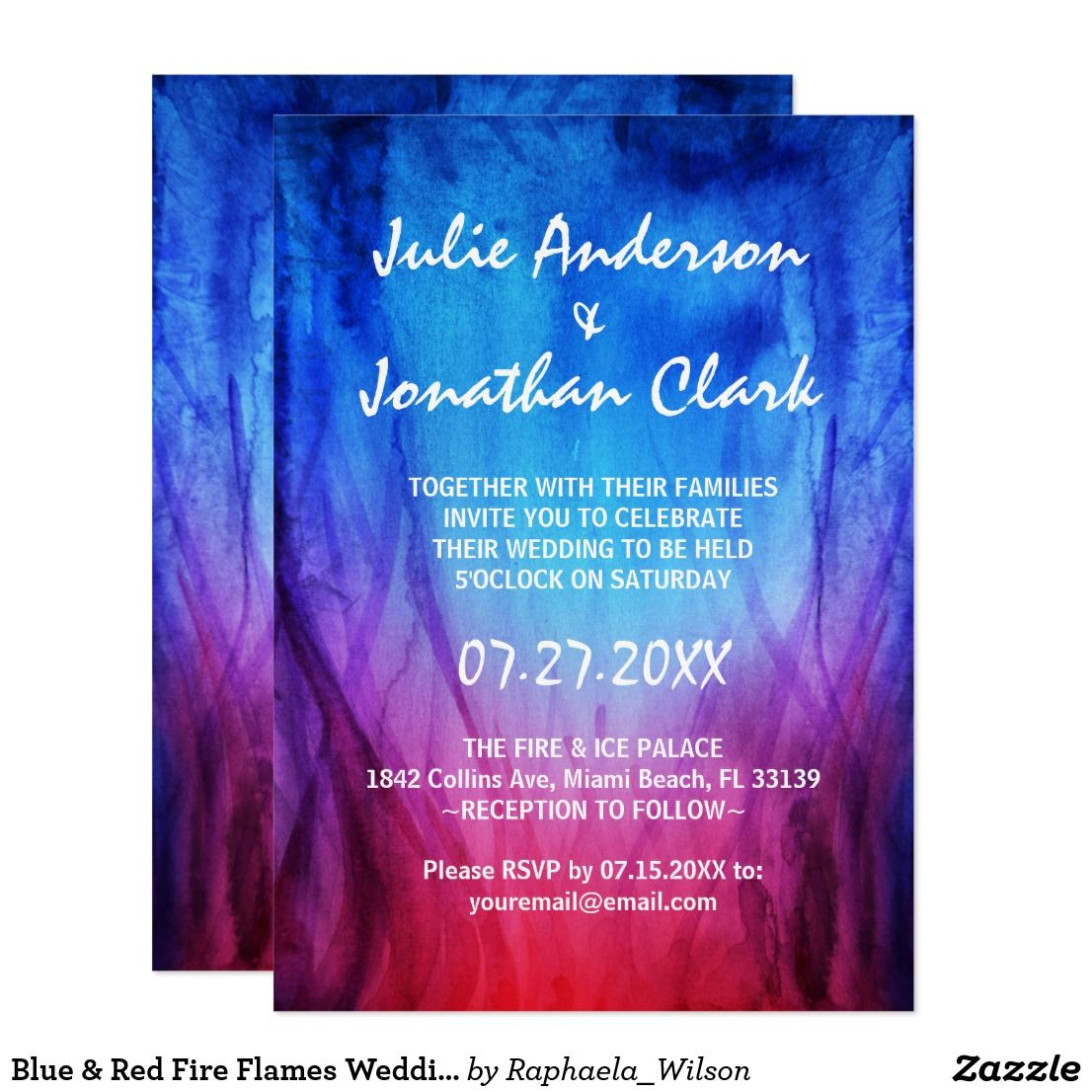 Blue Red Fire Flames Wedding Invitation Template Zazzle for size 1106 X 1106