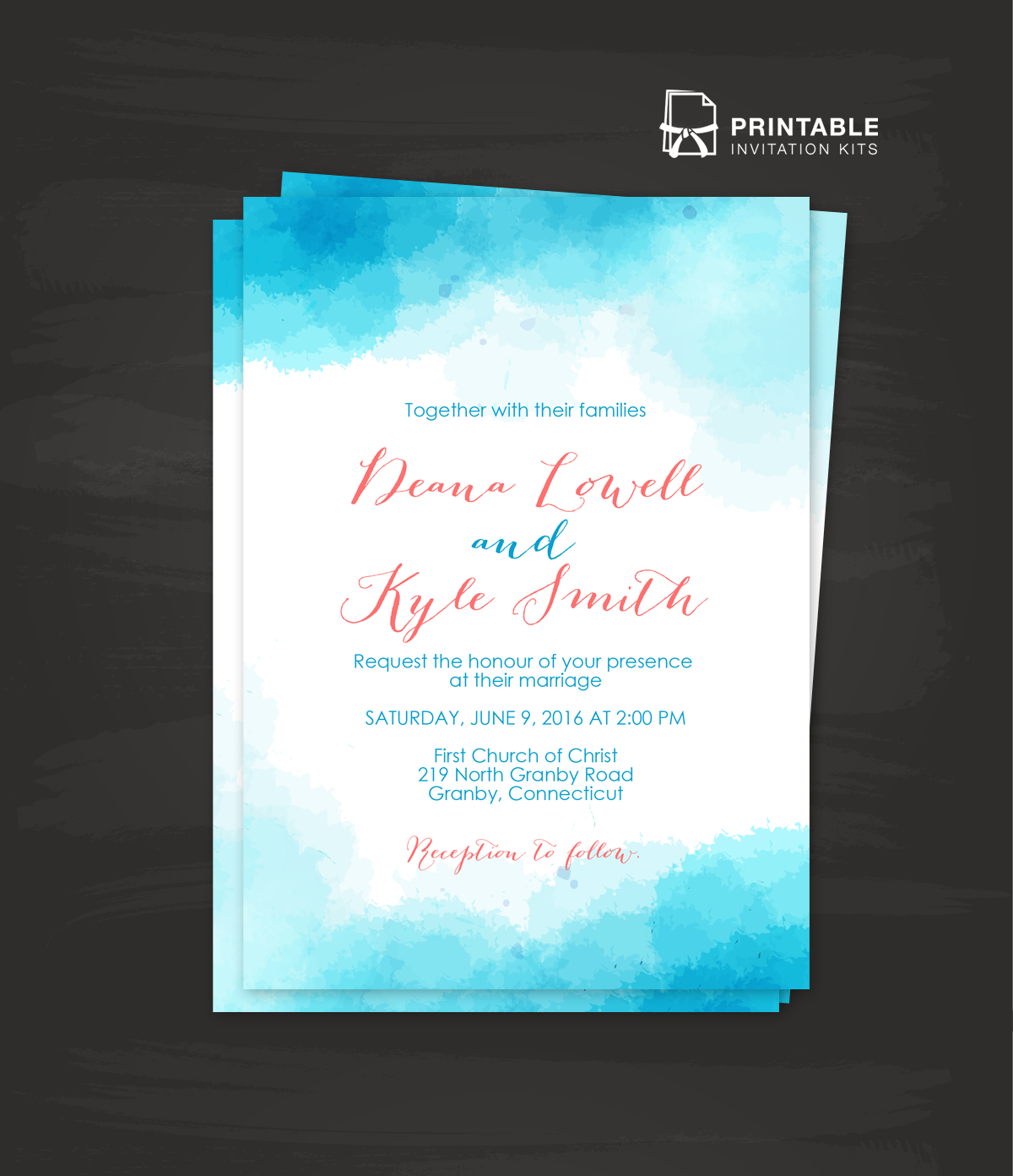 Blue Watercolor Stain Invitation Template Wedding Invitation throughout size 1200 X 1392