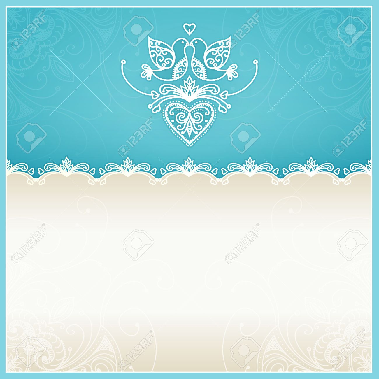 Blue Wedding Invitation Design Template With Doves Hearts Flowers for dimensions 1300 X 1300
