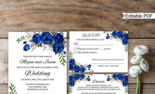 Blue Wedding Invitation Template Royal Blue Wedding Etsy intended for dimensions 1418 X 1500