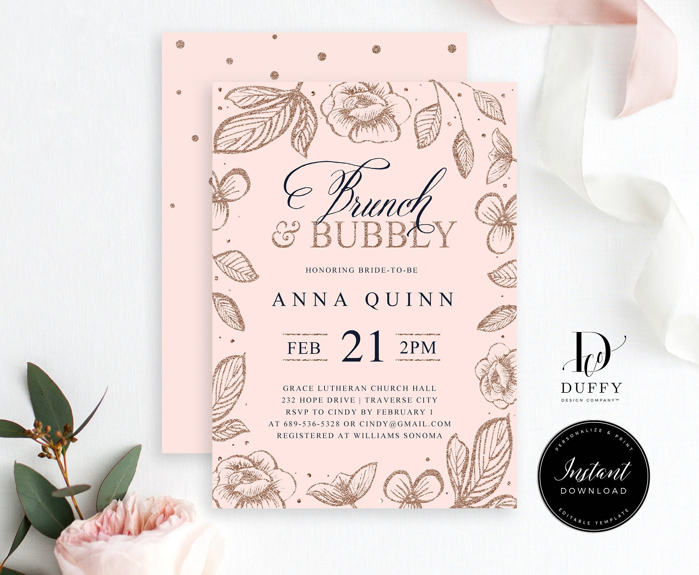 Blush Floral Bridal Shower Invitation Template Pink Floral Etsy inside measurements 2370 X 1950