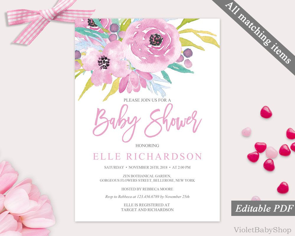 Blush Pink Ba Shower Invitation Template Printable Floral Ba regarding proportions 1000 X 800