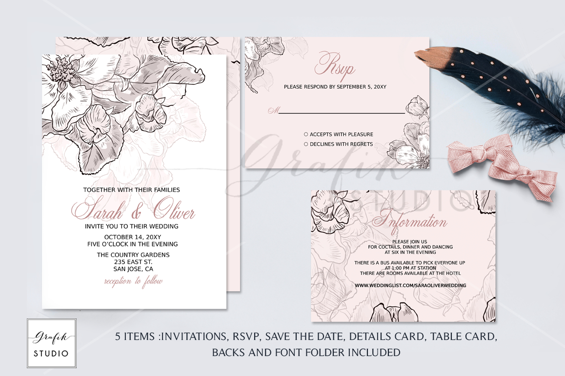 Blush Pink Floral Wedding Invitation Template for dimensions 1158 X 772