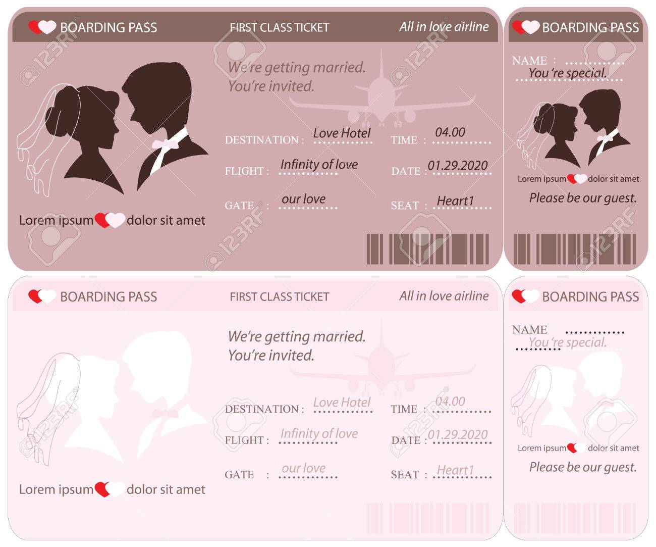 Boarding Pass Ticket Conceptual Wedding Invitation Template within sizing 1300 X 1083