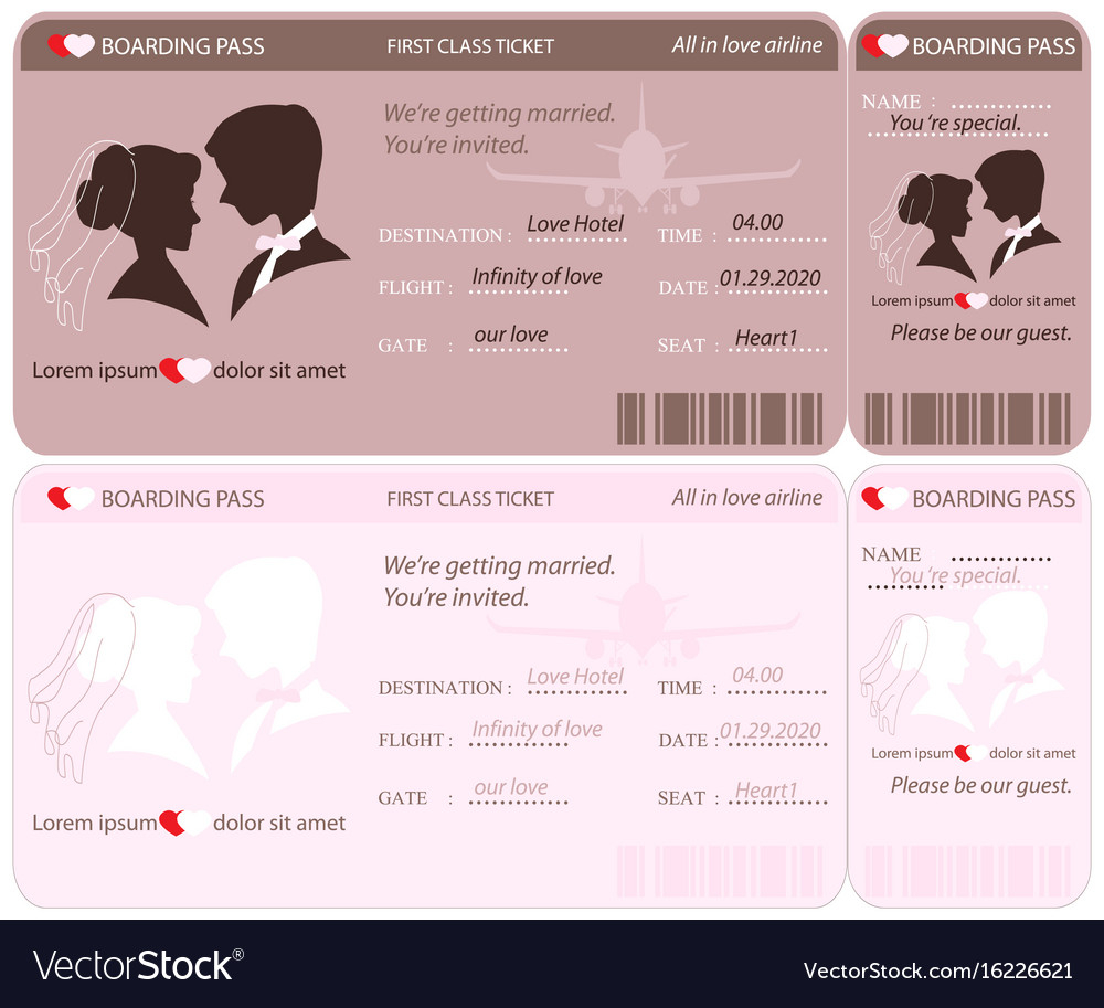 Boarding Pass Ticket Wedding Invitation Template Vector Image with regard to proportions 1000 X 913