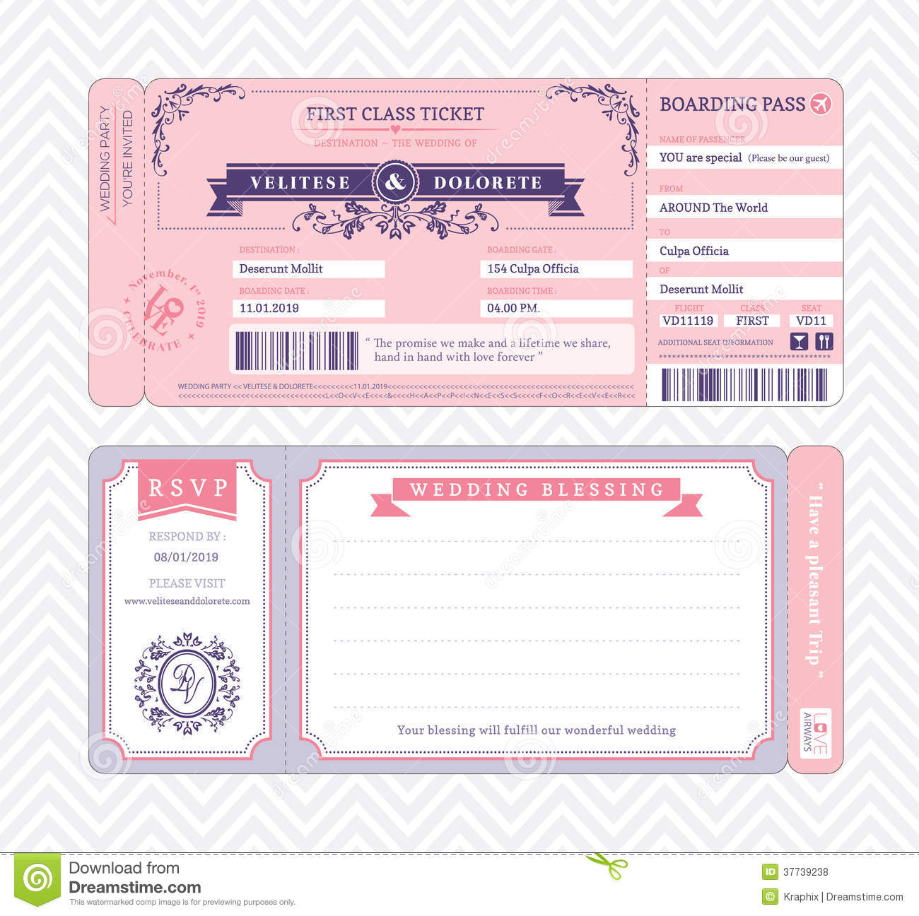 Boarding Pass Wedding Invitation Template Stock Vector intended for dimensions 1300 X 1297