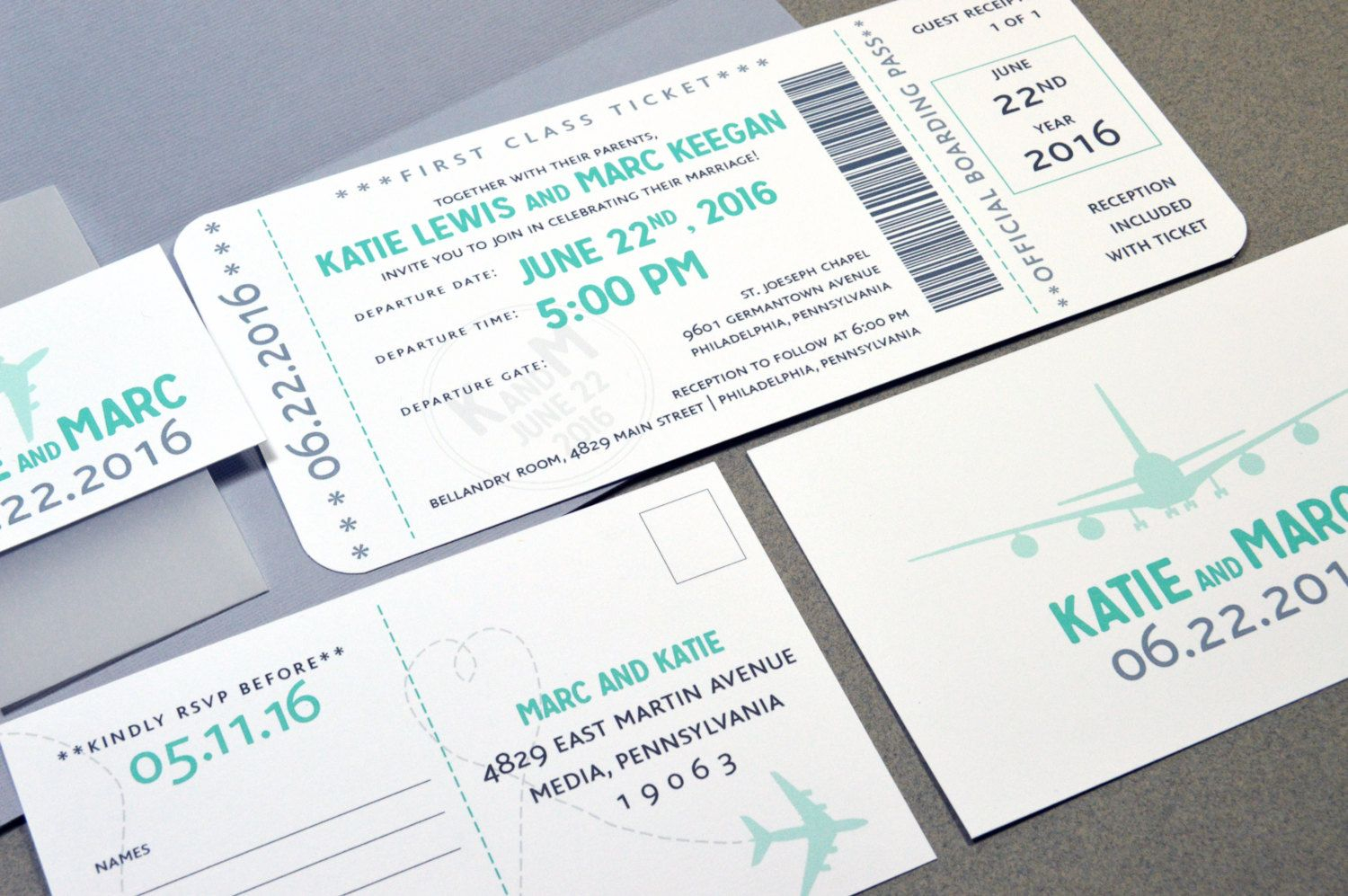 Boarding Pass Wedding Invitations Plane Ticket Invite Set Aqua And intended for size 1500 X 997