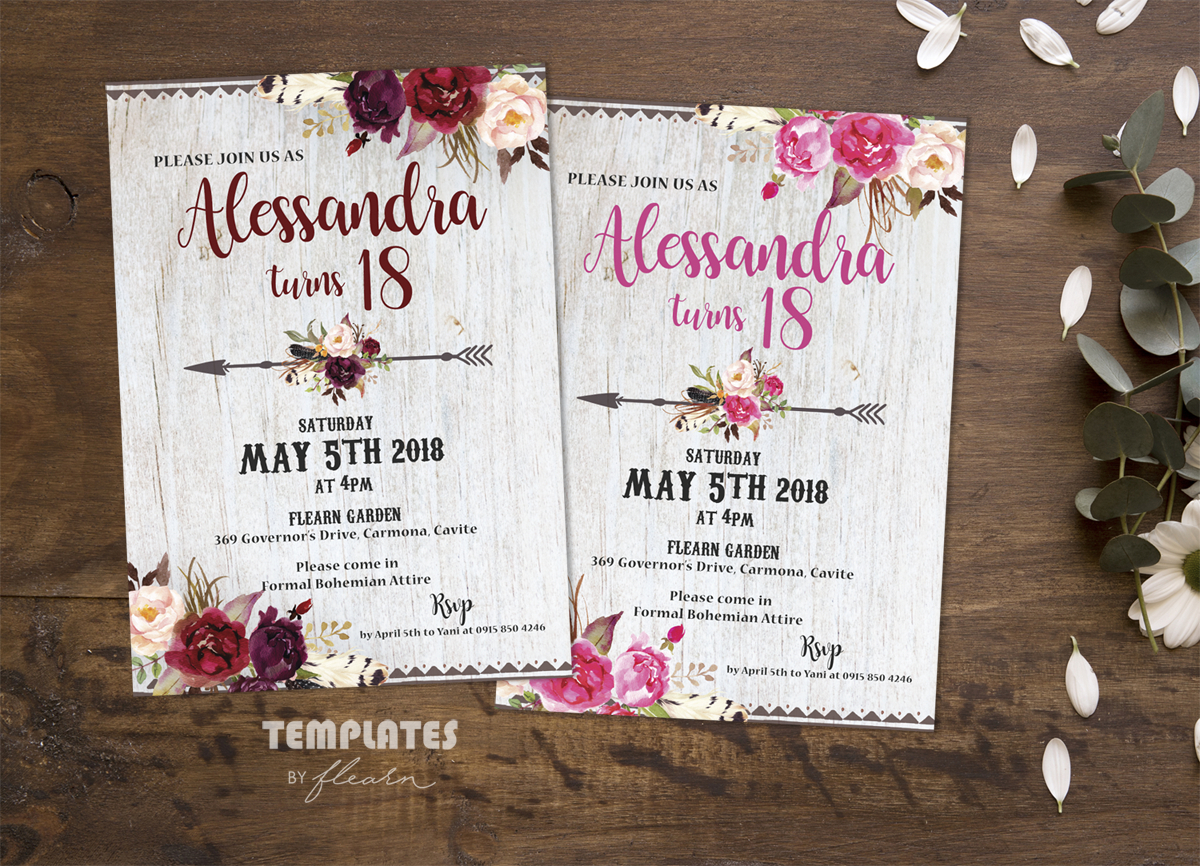 Bohemian Invitation With Marsala Flowers Invitations Bohemian within proportions 1200 X 866