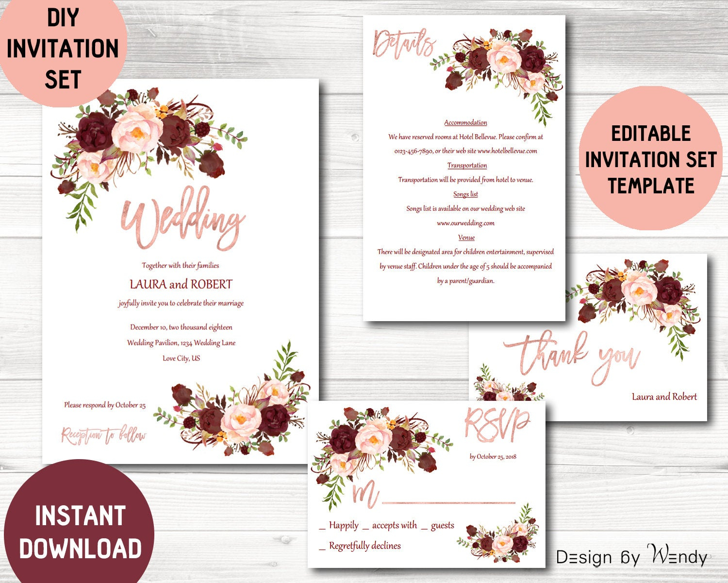 Boho Wedding Invitation Template Marsala Wedding Invitation Etsy in dimensions 1500 X 1200