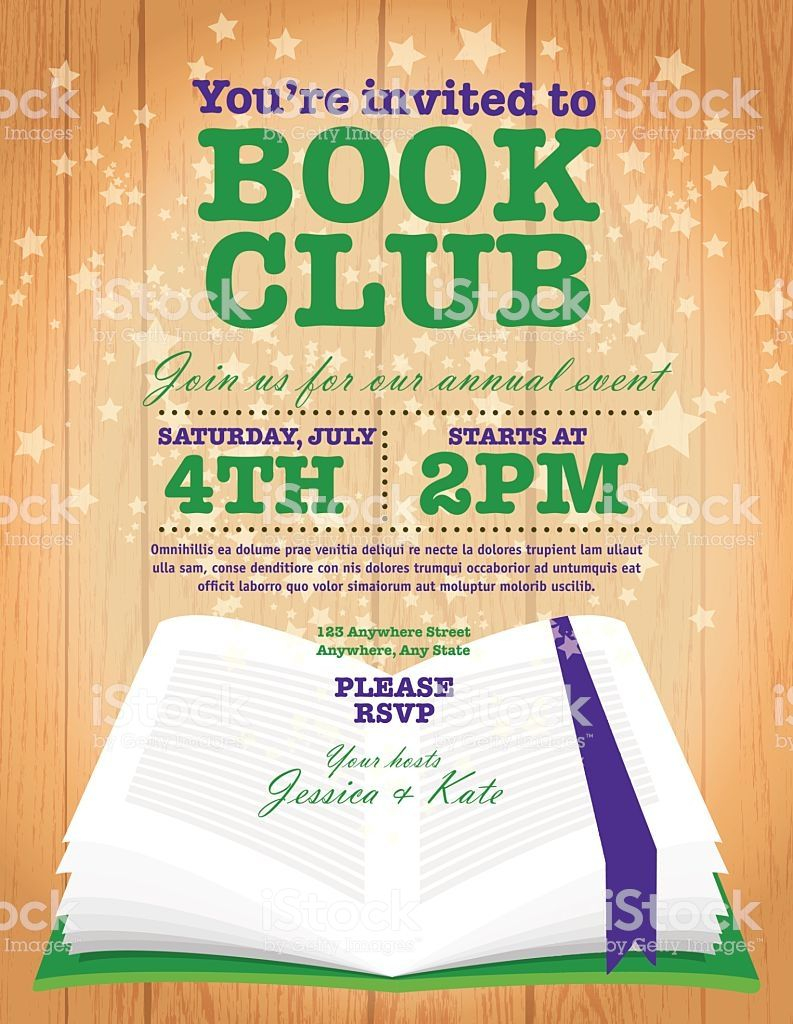 Book Club Event Invitation Design Template Includes Open Book And in size 793 X 1024