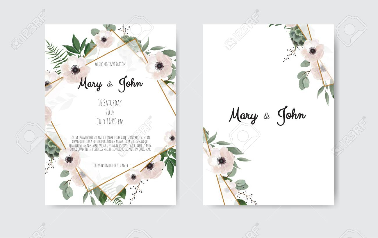 Botanical Wedding Invitation Card Template Design White And with size 1300 X 818