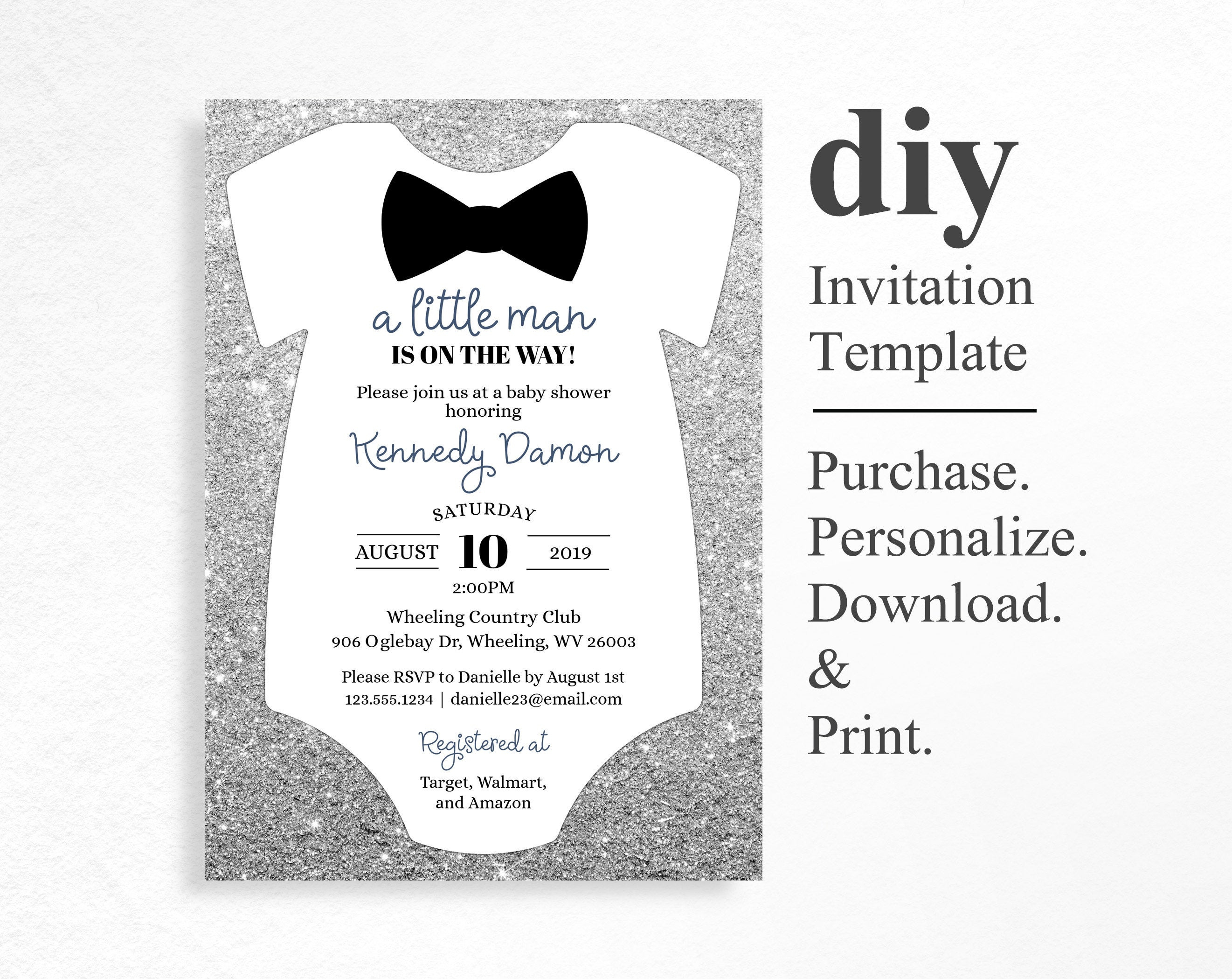 Bow Tie Invitation Editable Ba Shower Invitation Template Etsy for measurements 2642 X 2098