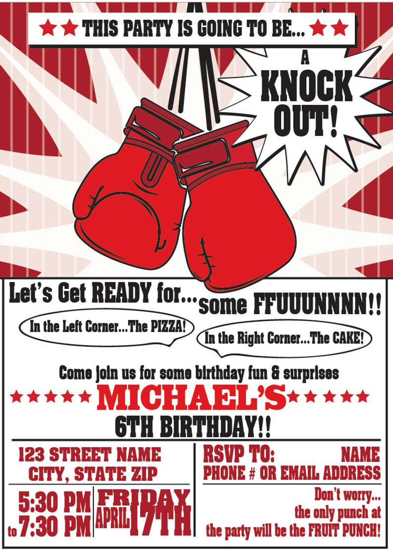 Boxing Party Invitations For Any Event Boxing Birthday Party Etsy pertaining to dimensions 794 X 1112