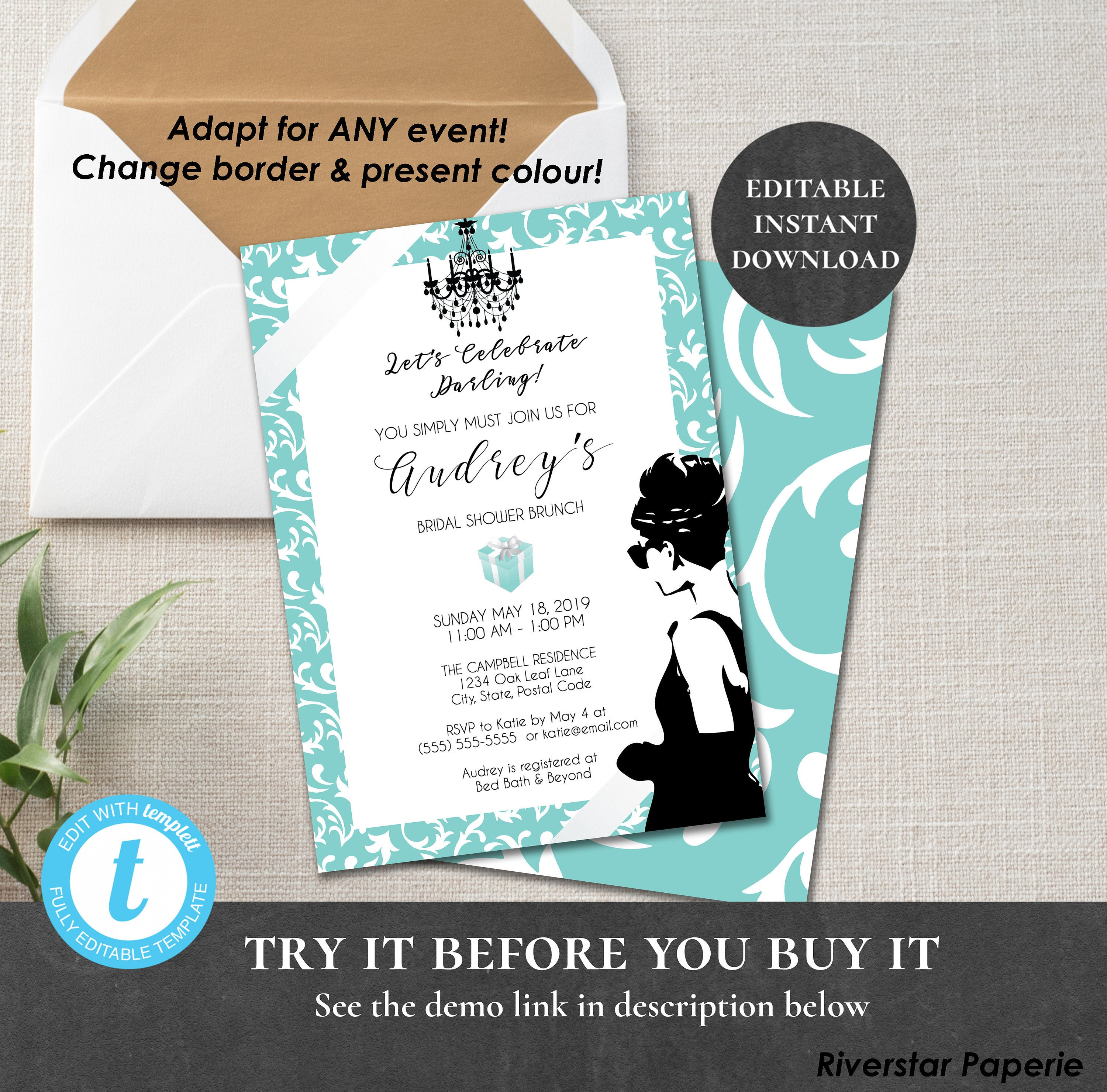 Breakfast At Tiffanys Invitation Printable Editable Etsy in measurements 3000 X 2959