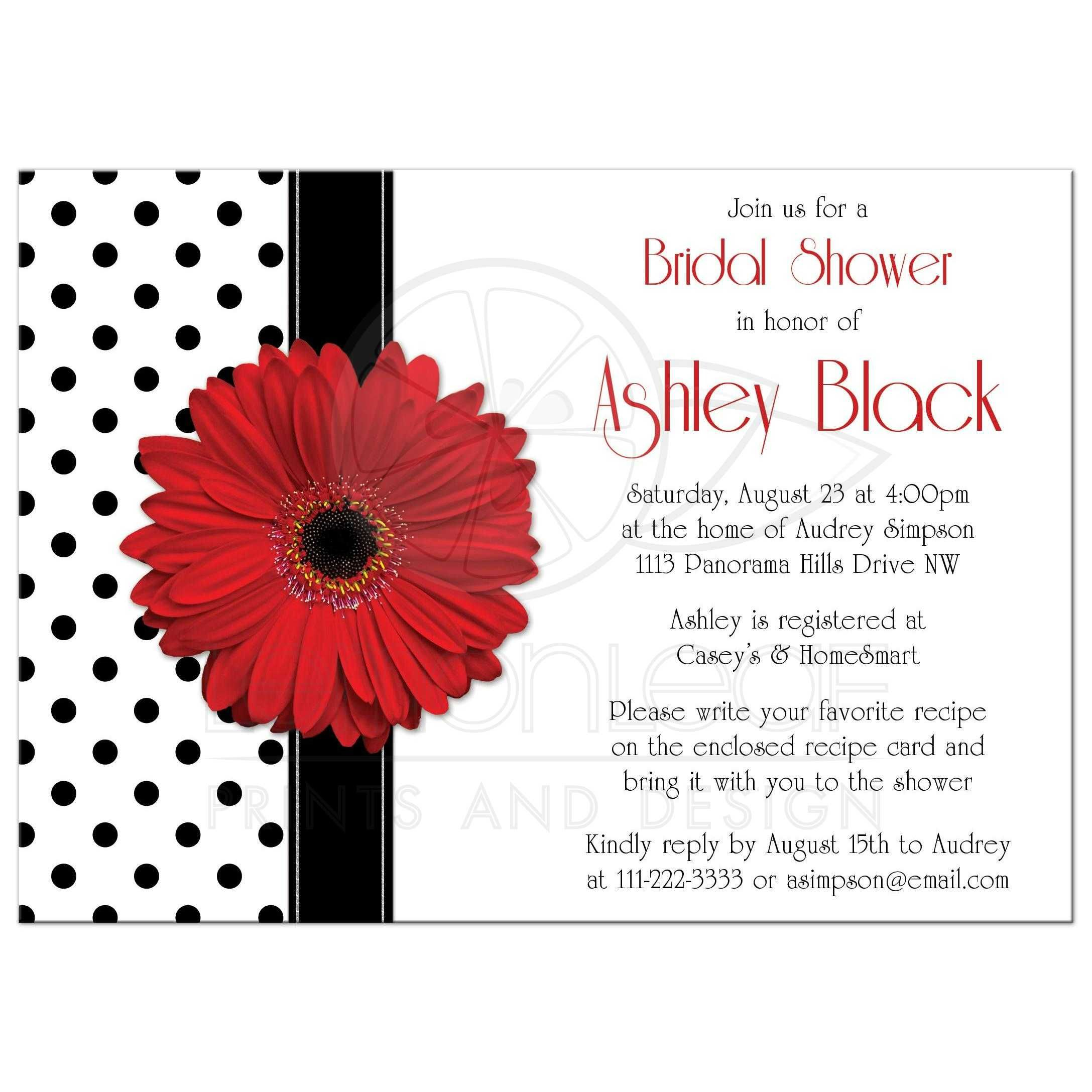 Bridal Shower Invitation Red Gerbera Daisy Polka Dot The Perfect within size 2175 X 2175