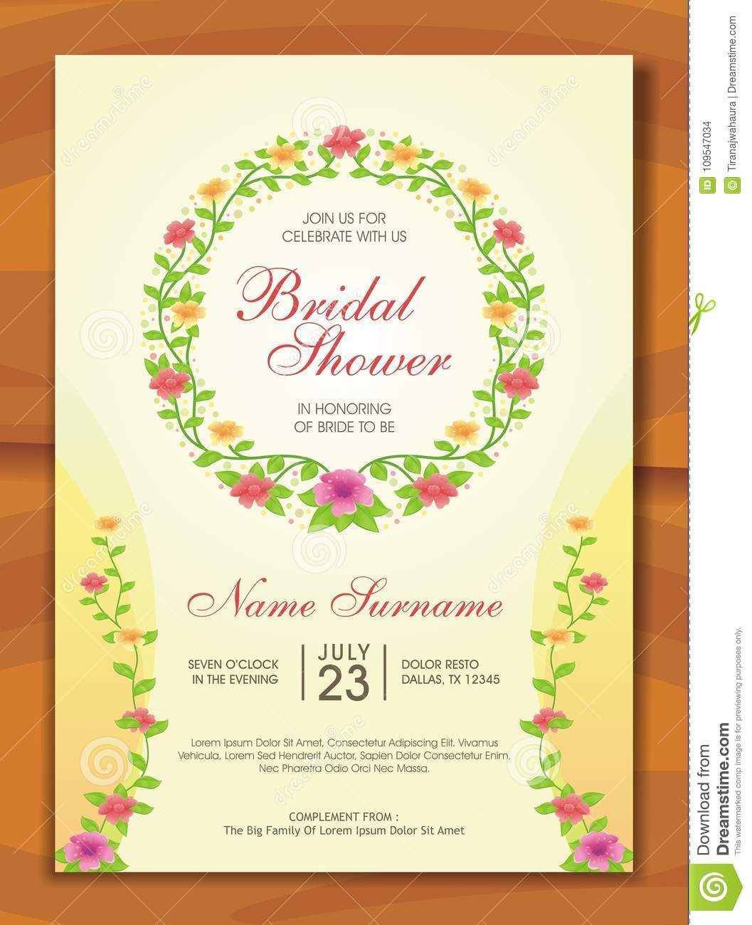 Bridal Shower Invitation With Lovely Design Stock Vector pertaining to sizing 1057 X 1300