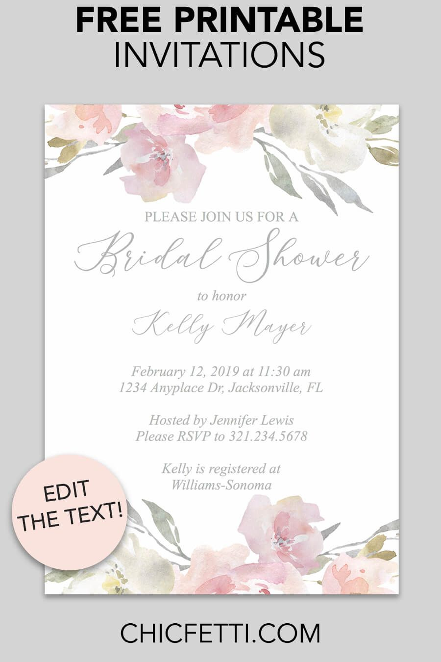 Bridal Shower Printable Invitation Blush Floral Invitations inside measurements 900 X 1350
