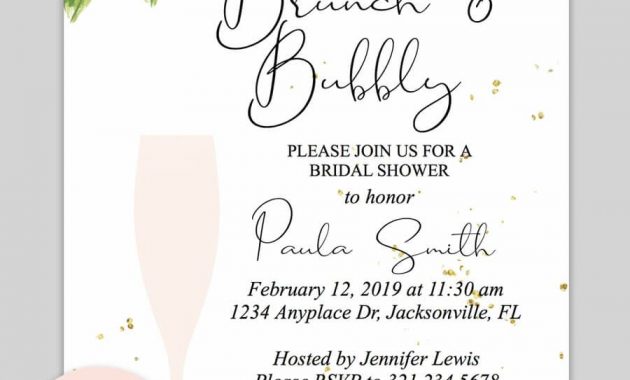 Bridal Shower Printable Invitation Floral Bubbly Invitations in size 900 X 1350